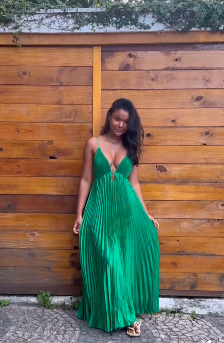 Vestido longo Plissado Izadora - Verde