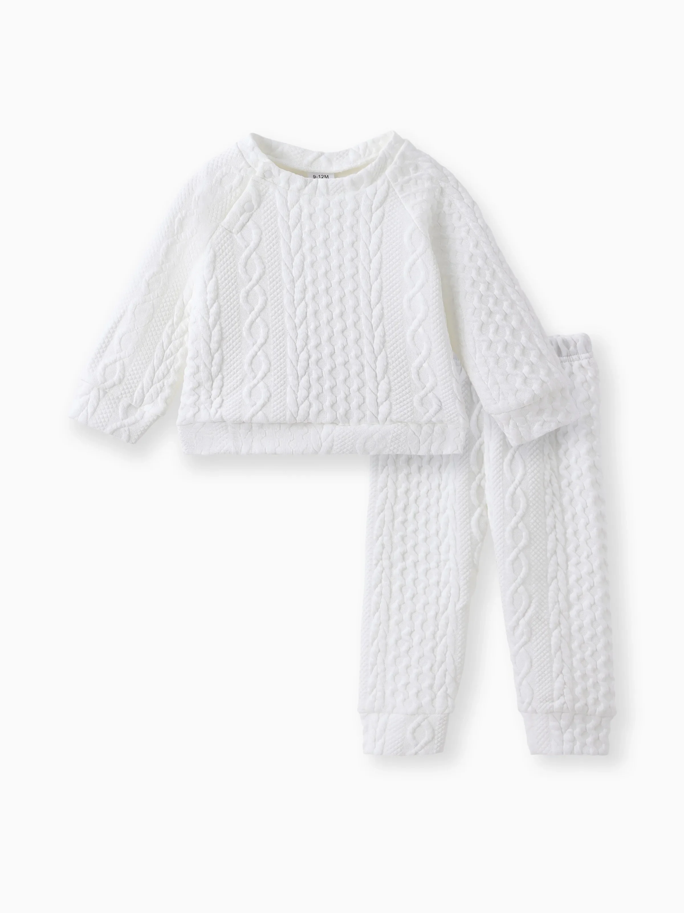 Baby Boy/Girl Clothes 2pcs Solid Knitted Sweatshirt and Pants Set White