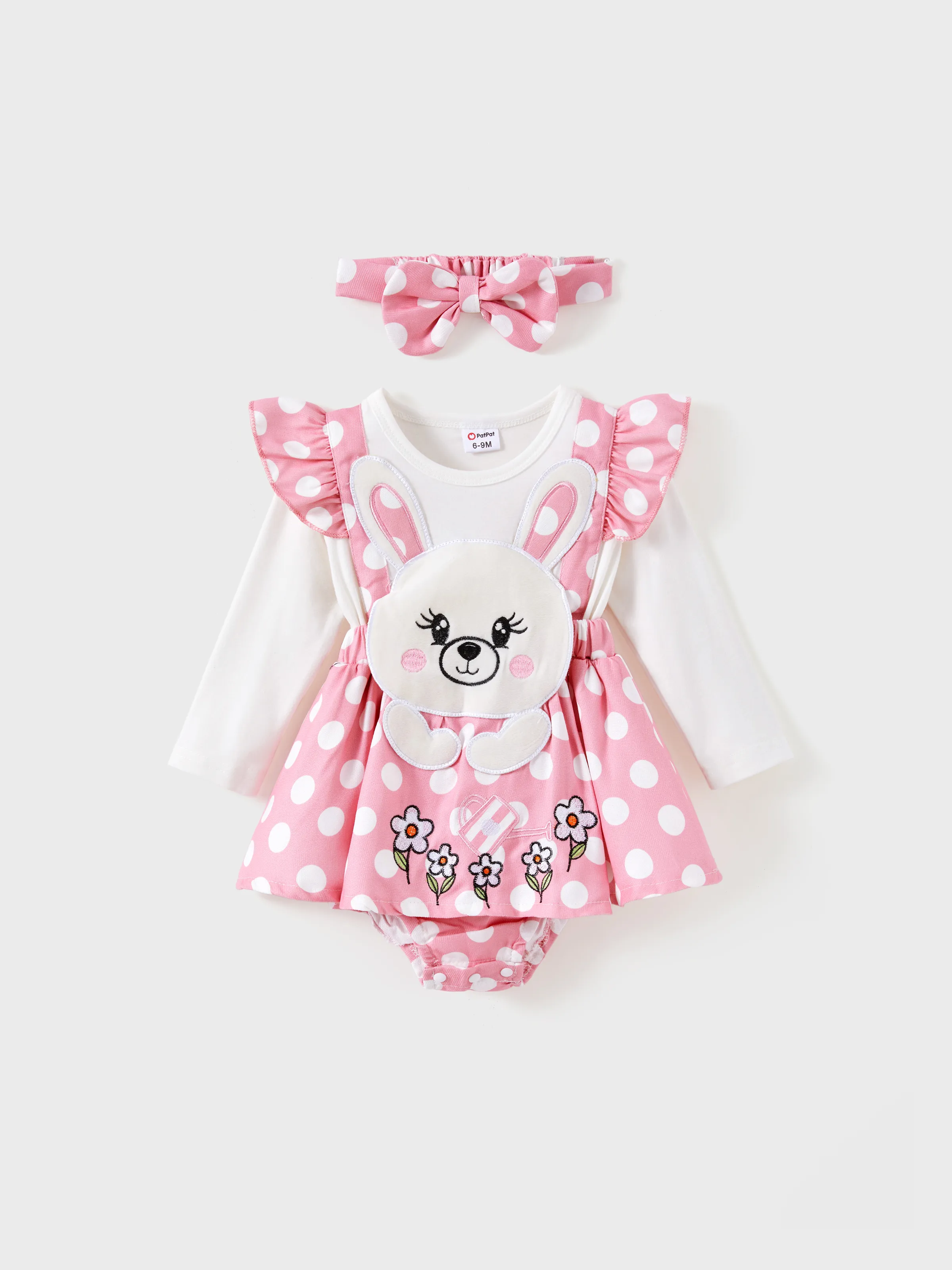 Baby Girl Rabbit Pattern Ruffle Long Sleeve Romper Pink