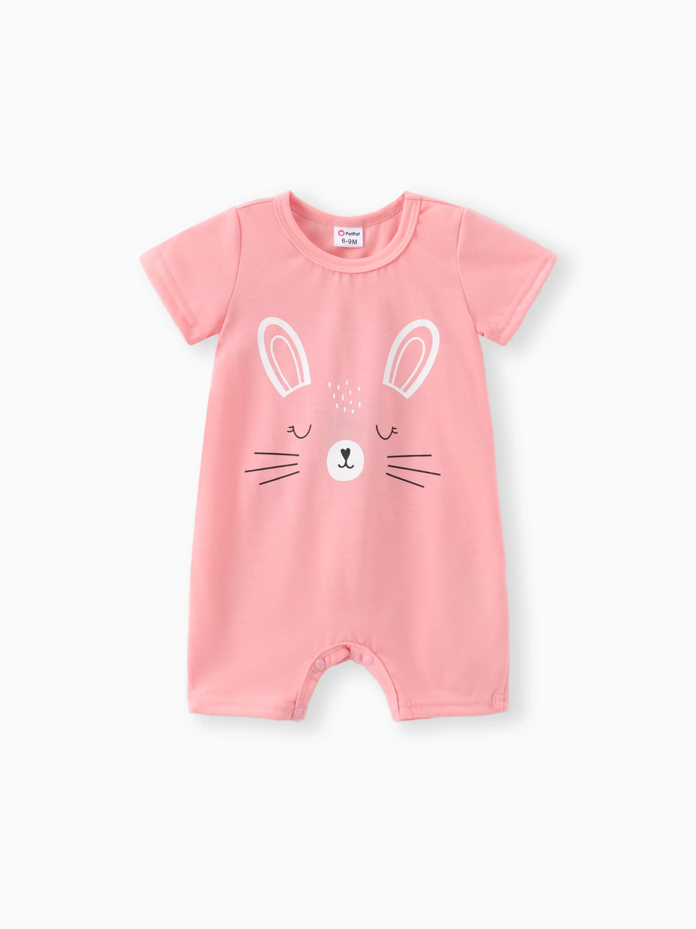 Baby Girl Rabbit Print Short-sleeve Romper Pink