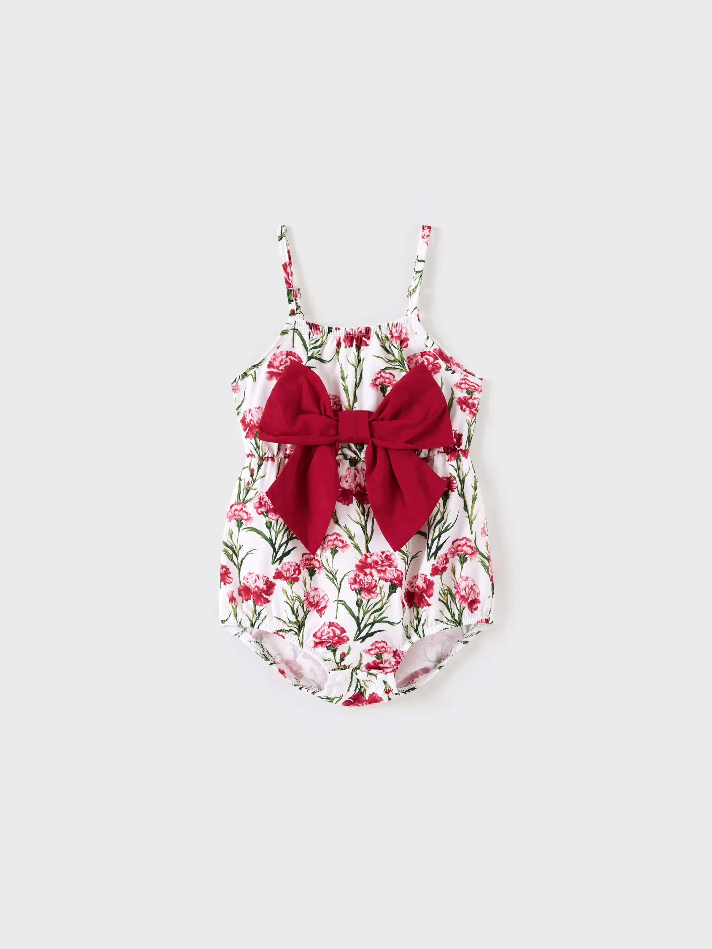 Baby Girl Sweet Floral Print Bowknot Romper Red
