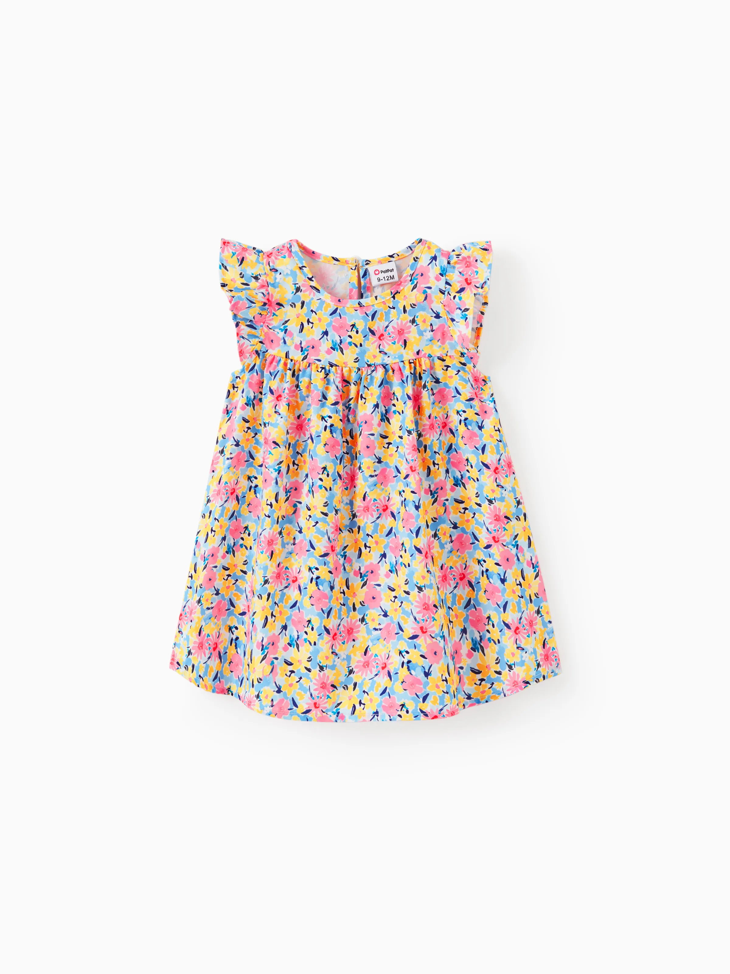 Baby Girl Sweet Flutter-sleeve Floral Dress Peach pink