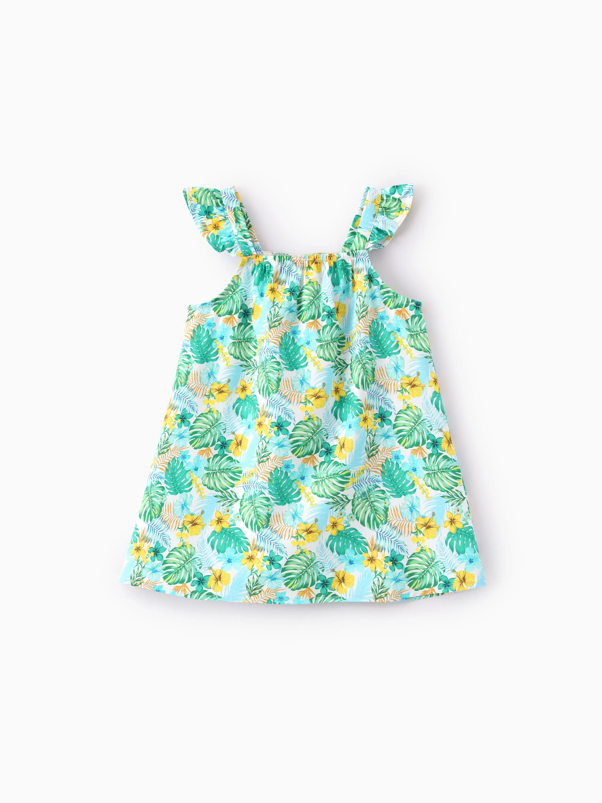 Ocean Vibes Baby Girl Tropical island Leaf Print Dress Green - Image 5