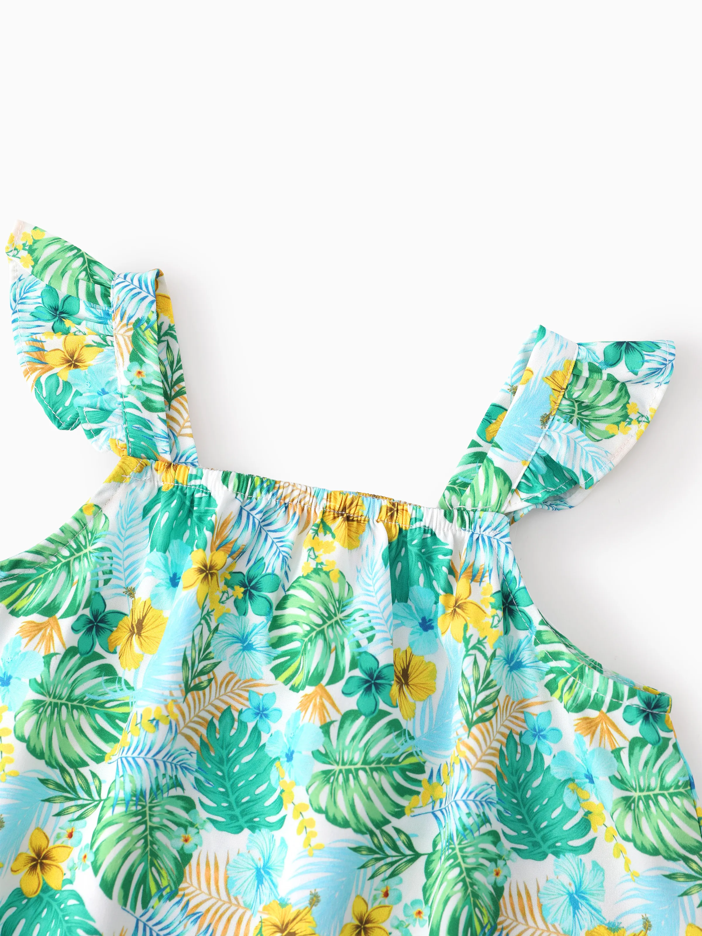 Ocean Vibes Baby Girl Tropical island Leaf Print Dress Green - Image 6