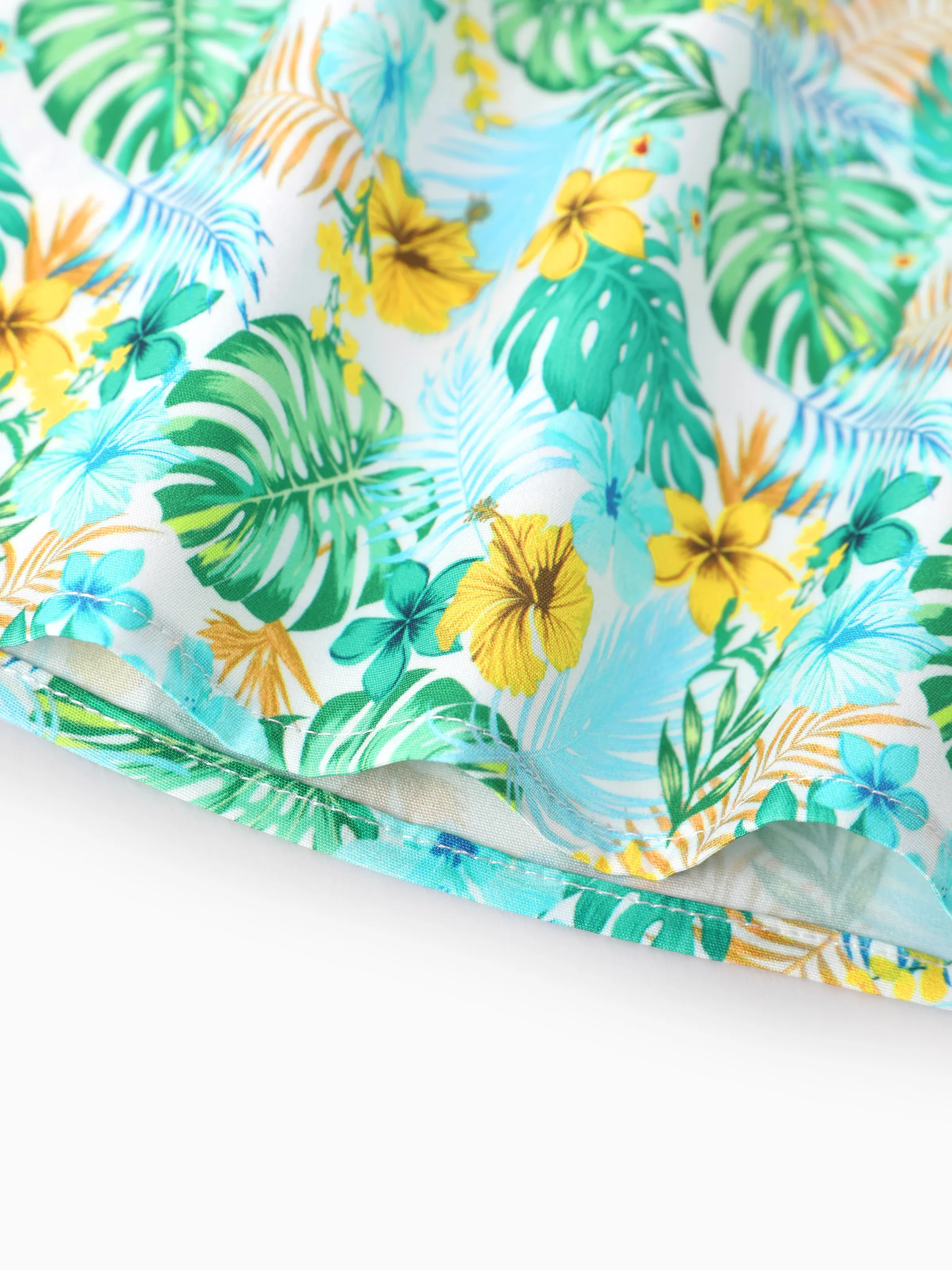 Ocean Vibes Baby Girl Tropical island Leaf Print Dress Green - Image 7