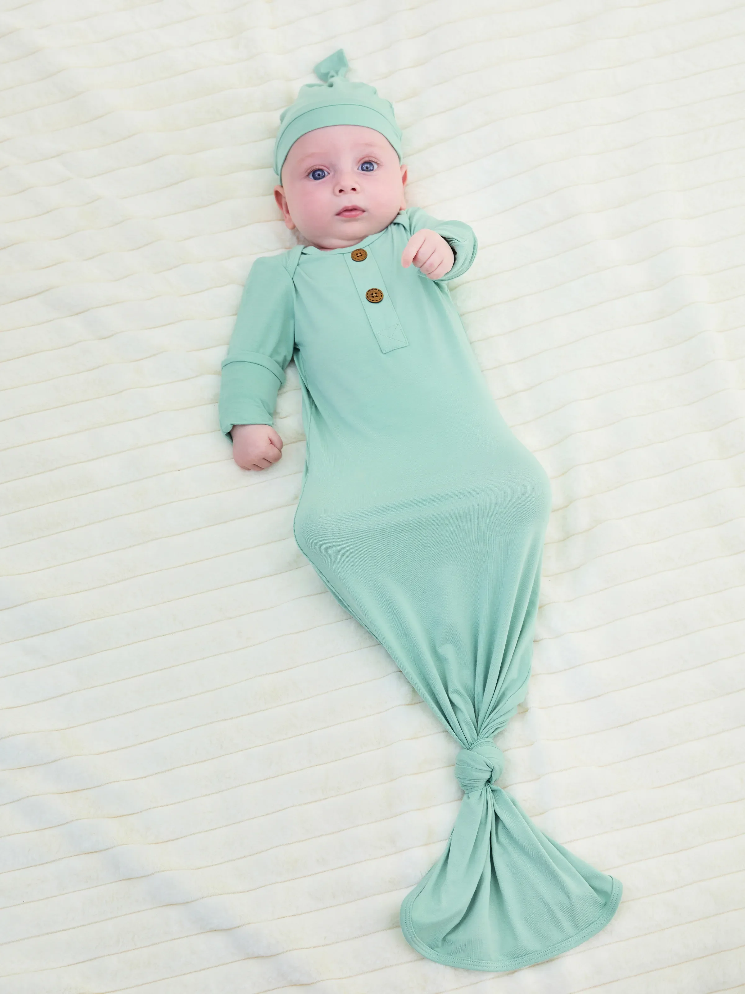 Bamboo Baby Boy/Girl Sleeping Bag Infant Gown with Hat Light Green