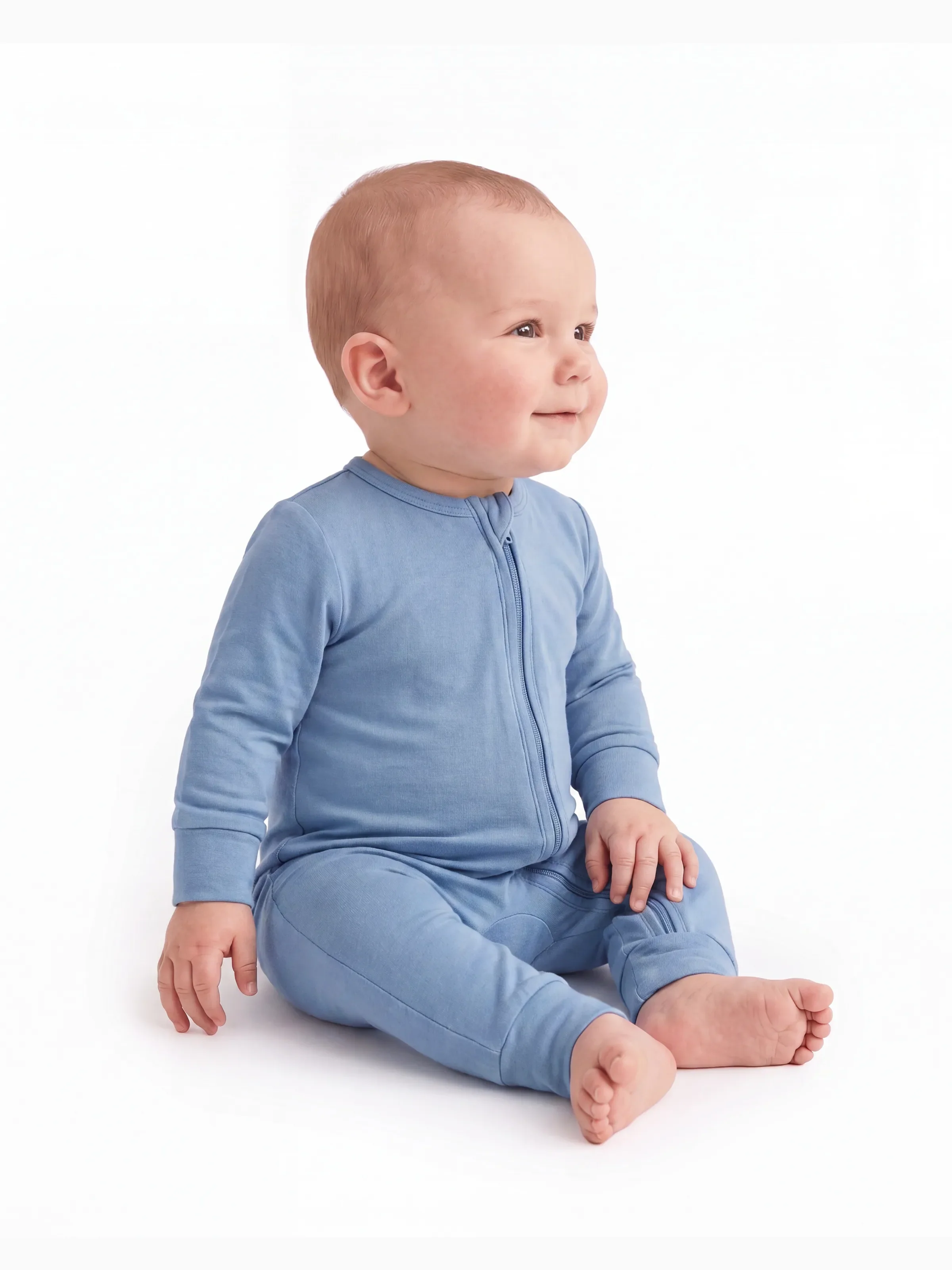 Bamboo Baby Boy/Girl Zip-Up Pajamas Bluish Grey - Image 7