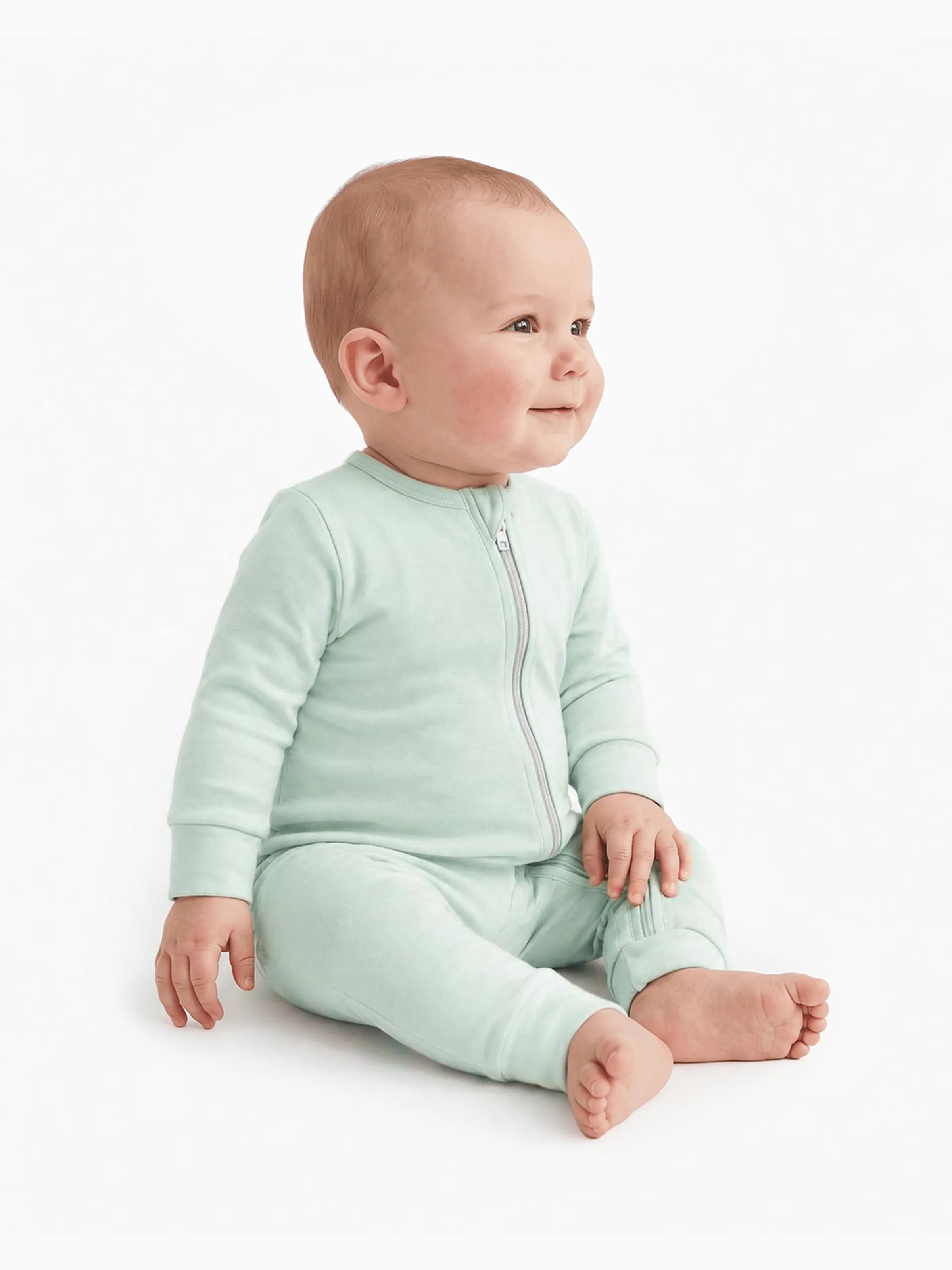 Bamboo Baby Boy/Girl Zip-Up Pajamas Pale Green - Image 7