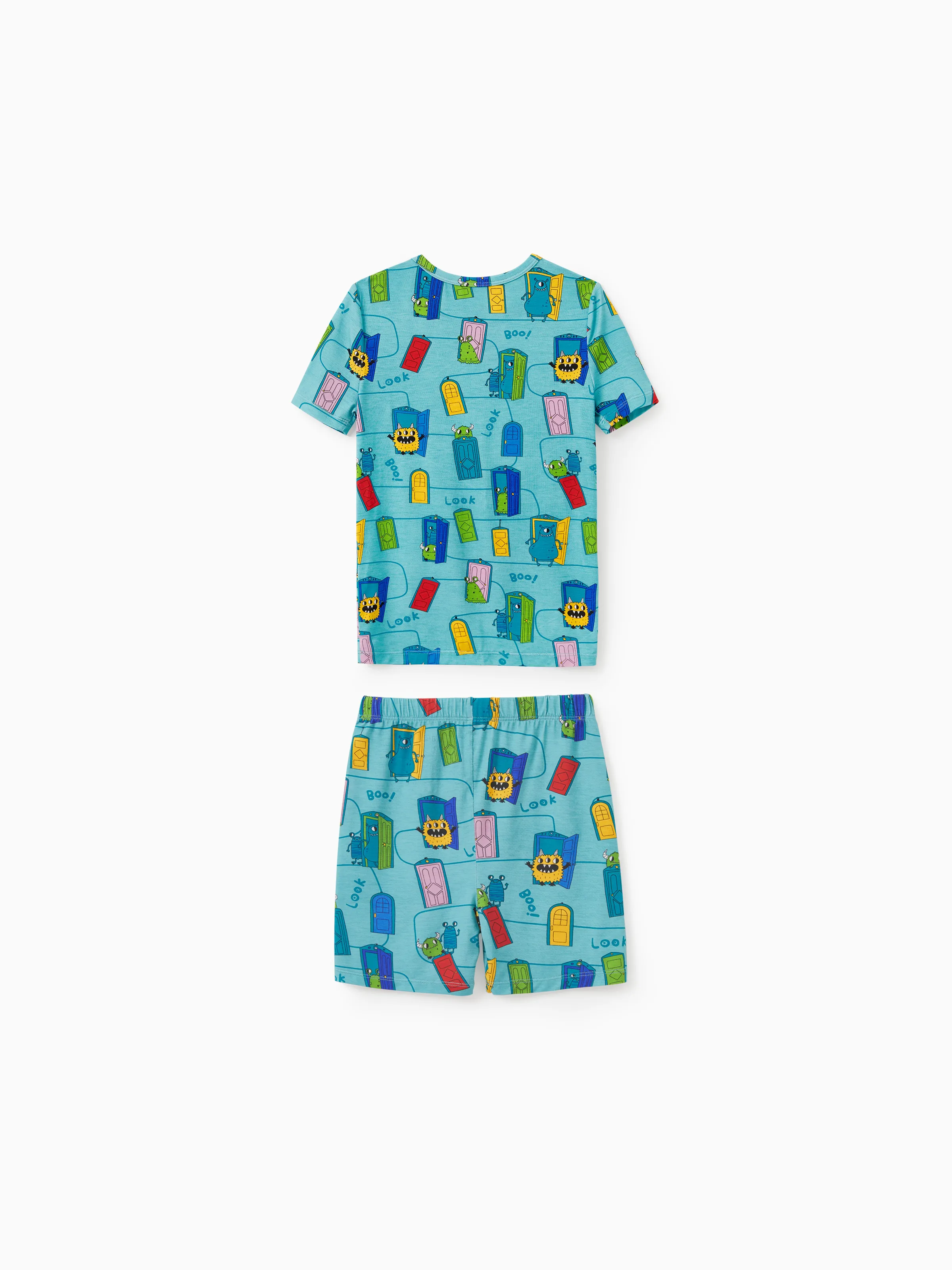 Bamboo Family Pajamas Cartoon Print Short-sleeve Matching Pajama set ( Snug-Fitting for Children ) Green - Image 10