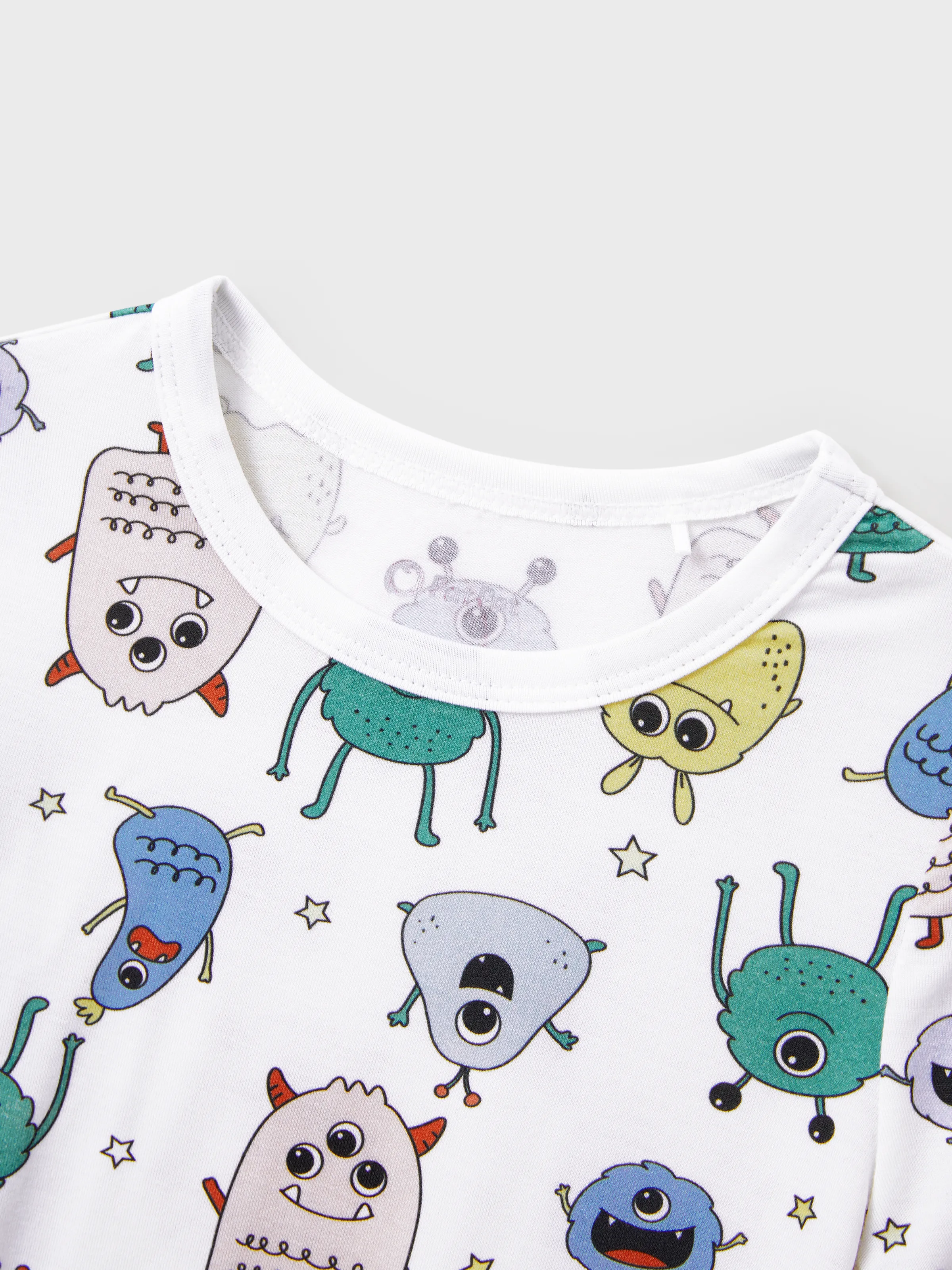 Bamboo Family Pajamas Cute Little Monster Print Short-sleeve Matching Pajama Set ( Snug-Fitting for Children ) White - Image 10