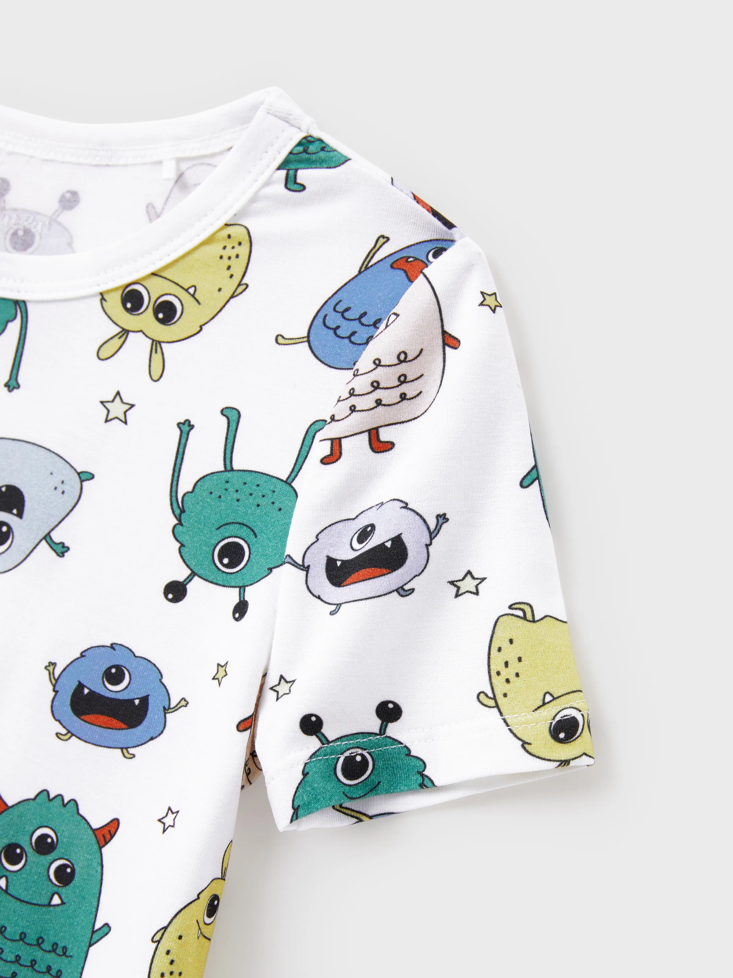 Bamboo Family Pajamas Cute Little Monster Print Short-sleeve Matching Pajama Set ( Snug-Fitting for Children ) White - Image 11