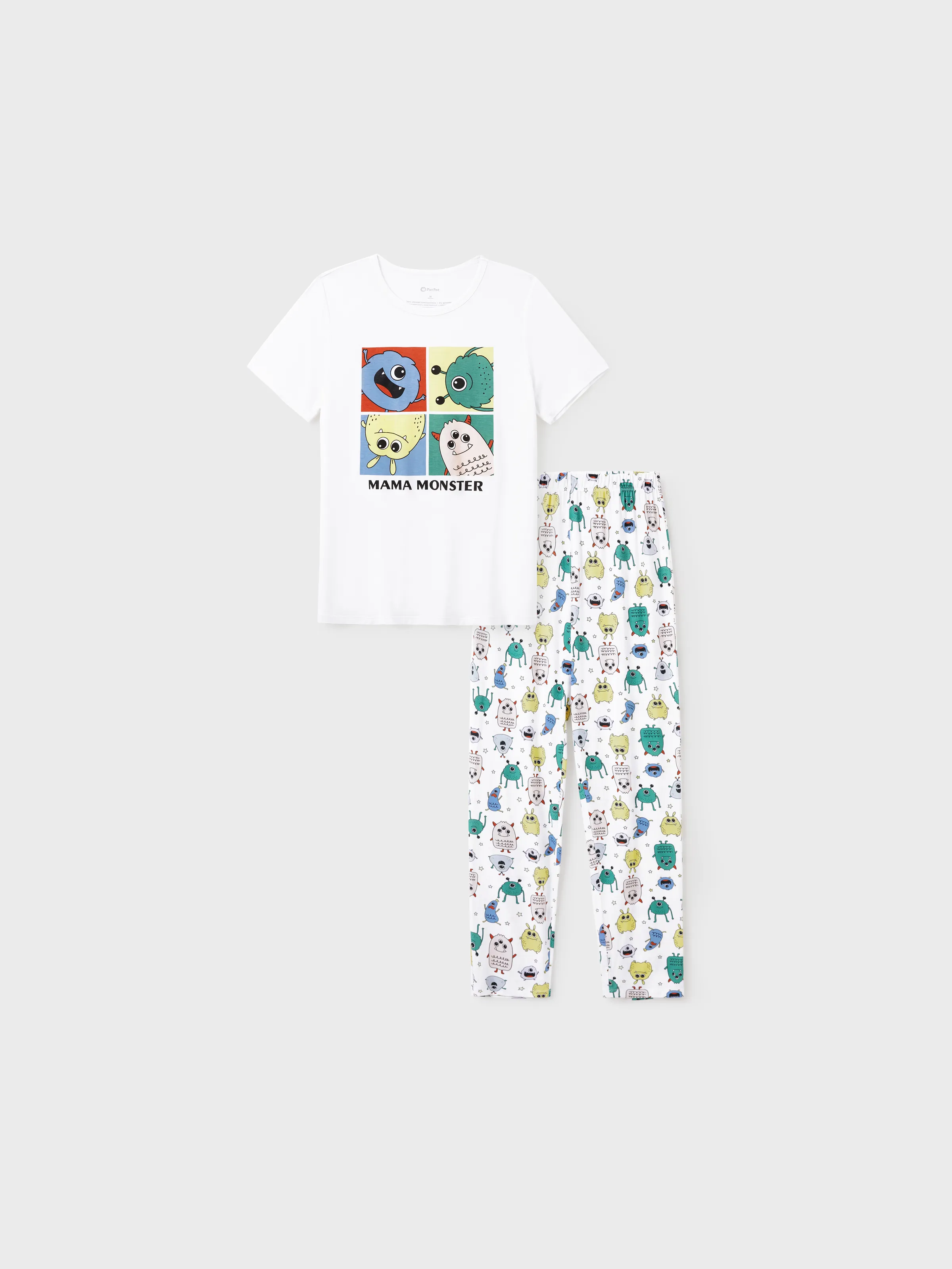 Bamboo Family Pajamas Cute Little Monster Print Short-sleeve Matching Pajama Set ( Snug-Fitting for Children ) White - Image 3