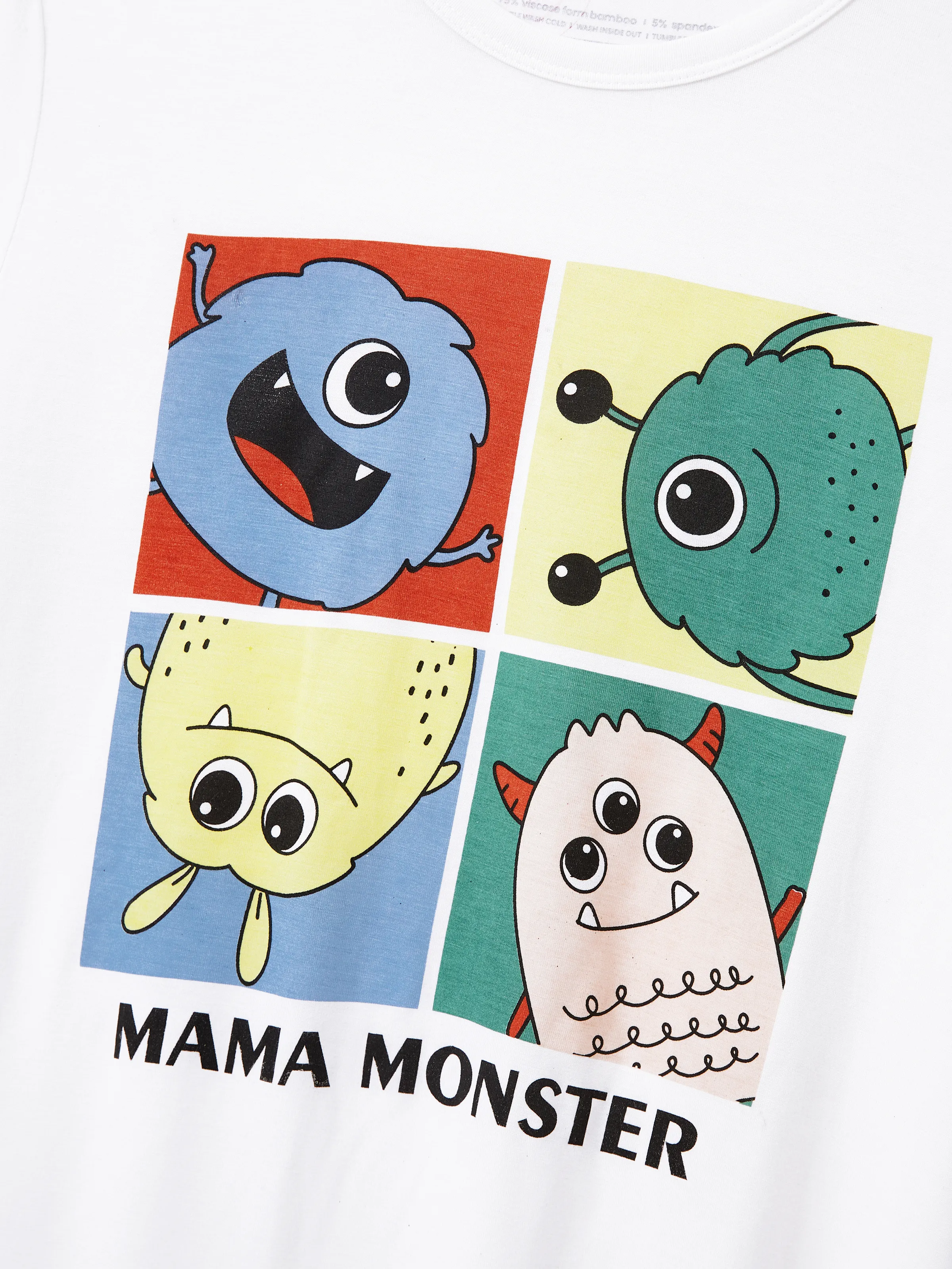Bamboo Family Pajamas Cute Little Monster Print Short-sleeve Matching Pajama Set ( Snug-Fitting for Children ) White - Image 6