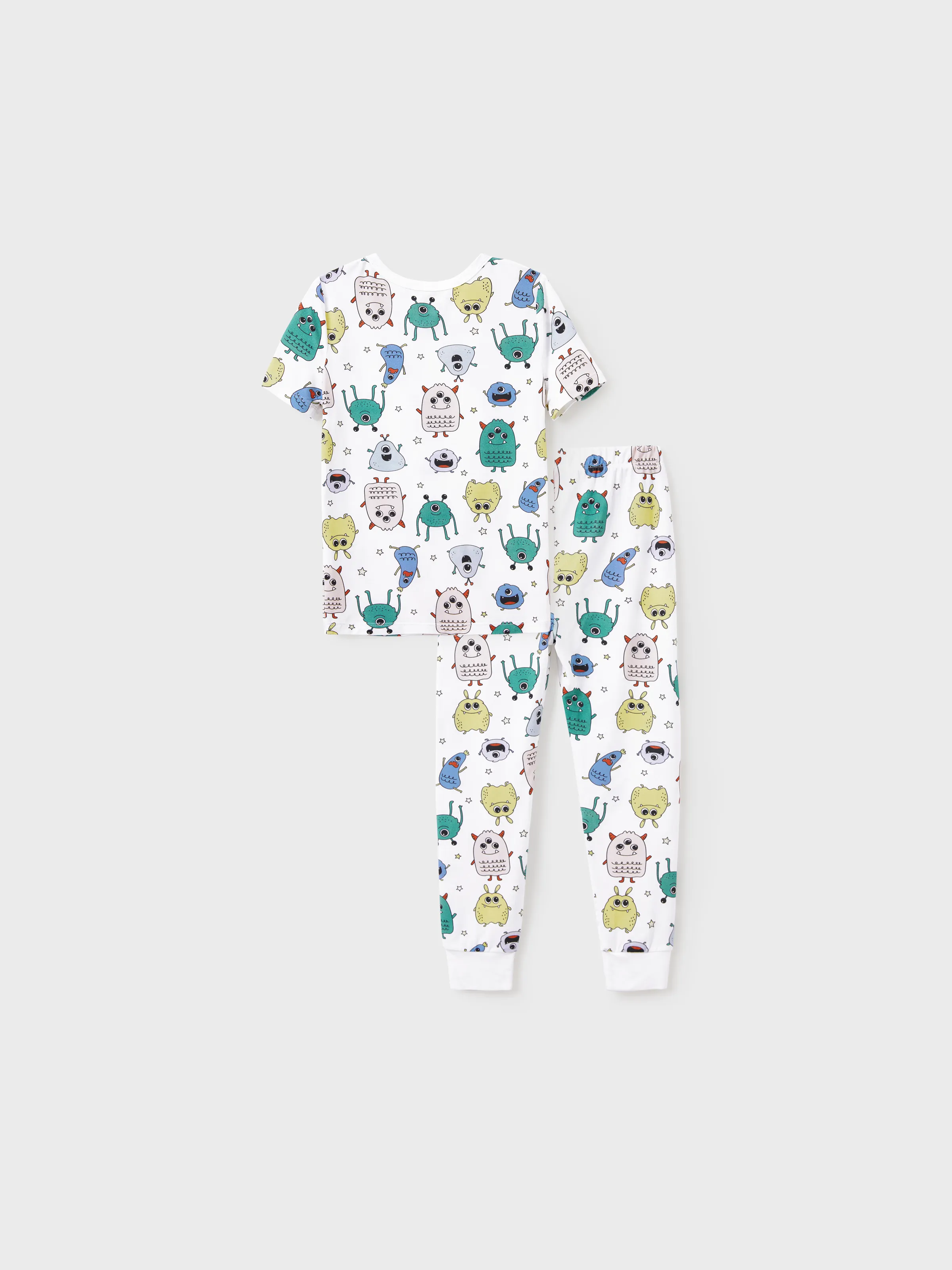 Bamboo Family Pajamas Cute Little Monster Print Short-sleeve Matching Pajama Set ( Snug-Fitting for Children ) White - Image 9