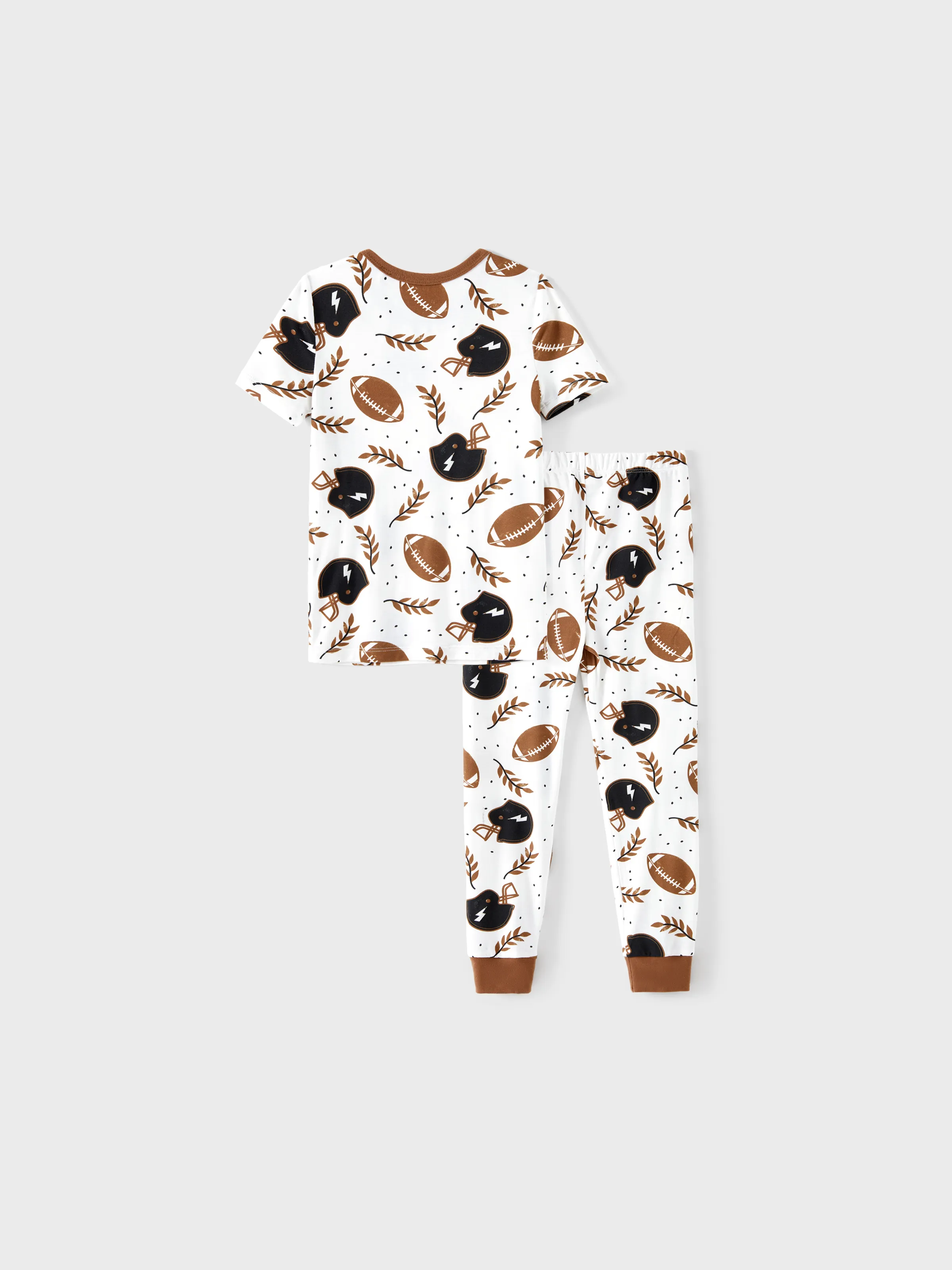 Bamboo Family Pajamas Football and Letter Print Short-sleeve Matching Pajama Set ( Snug-Fitting for Children ) Khaki - Image 10