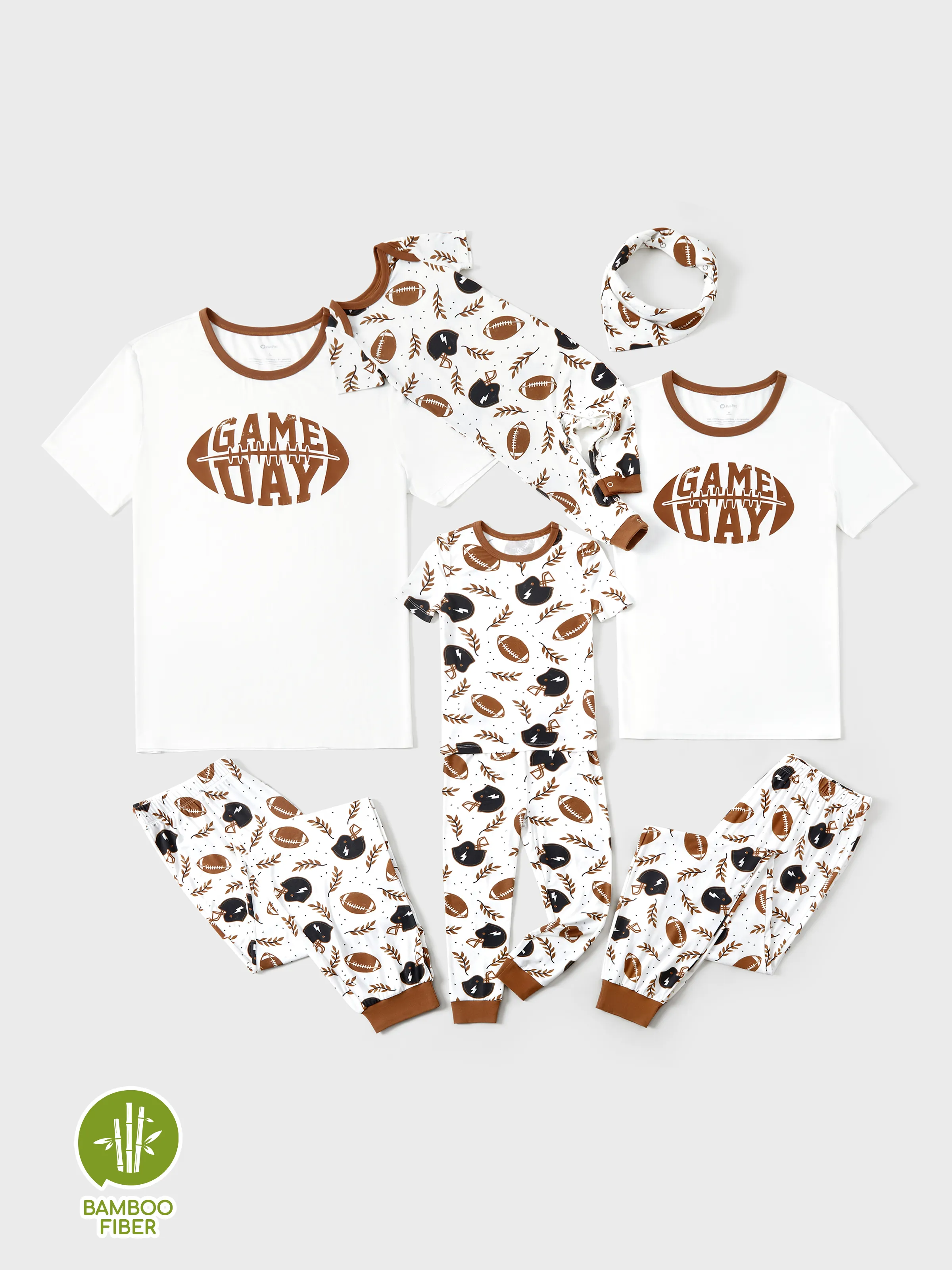 Bamboo Family Pajamas Football and Letter Print Short-sleeve Matching Pajama Set ( Snug-Fitting for Children ) Khaki - Image 2