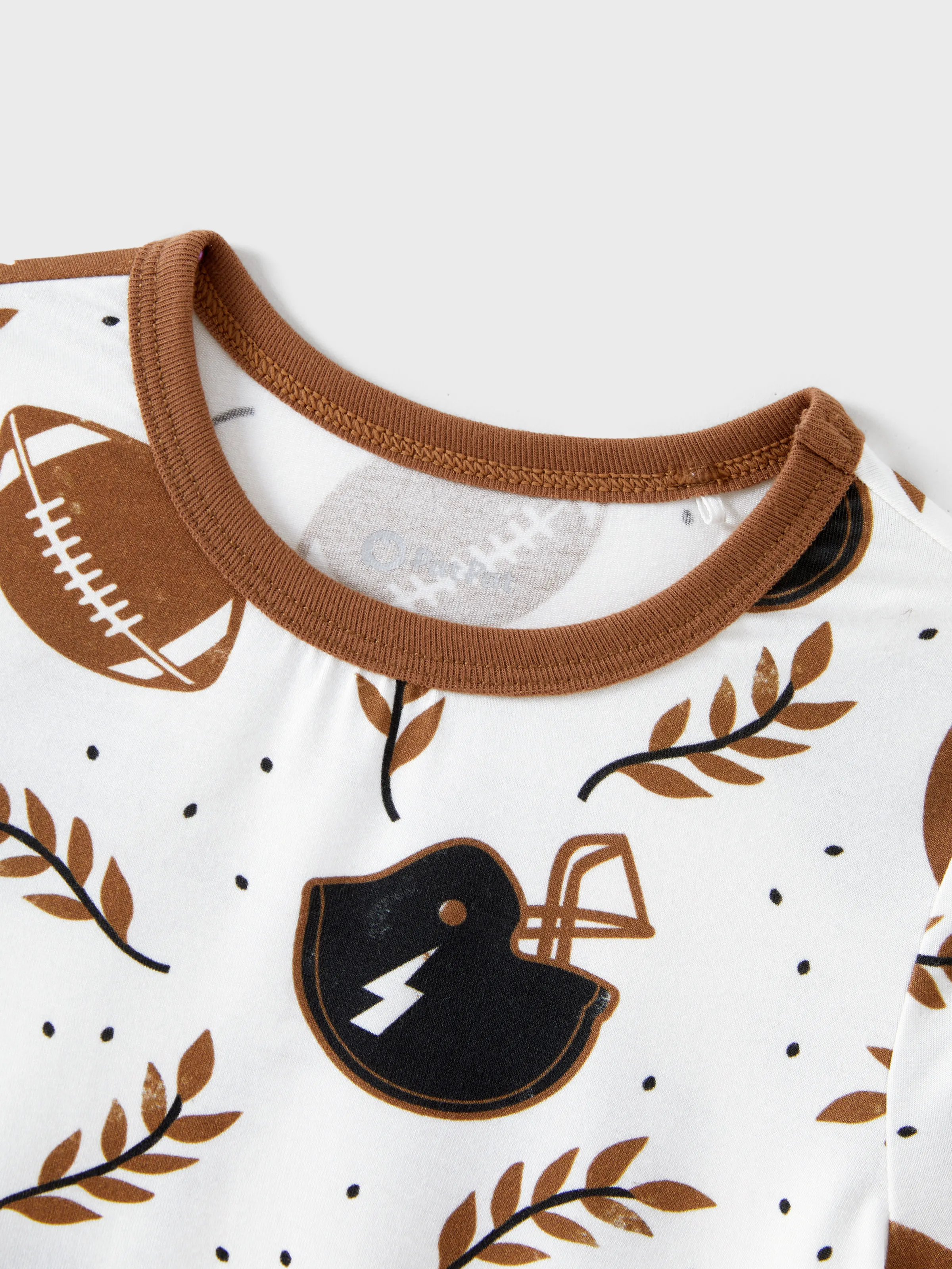 Bamboo Family Pajamas Football and Letter Print Short-sleeve Matching Pajama Set ( Snug-Fitting for Children ) Khaki - Image 3