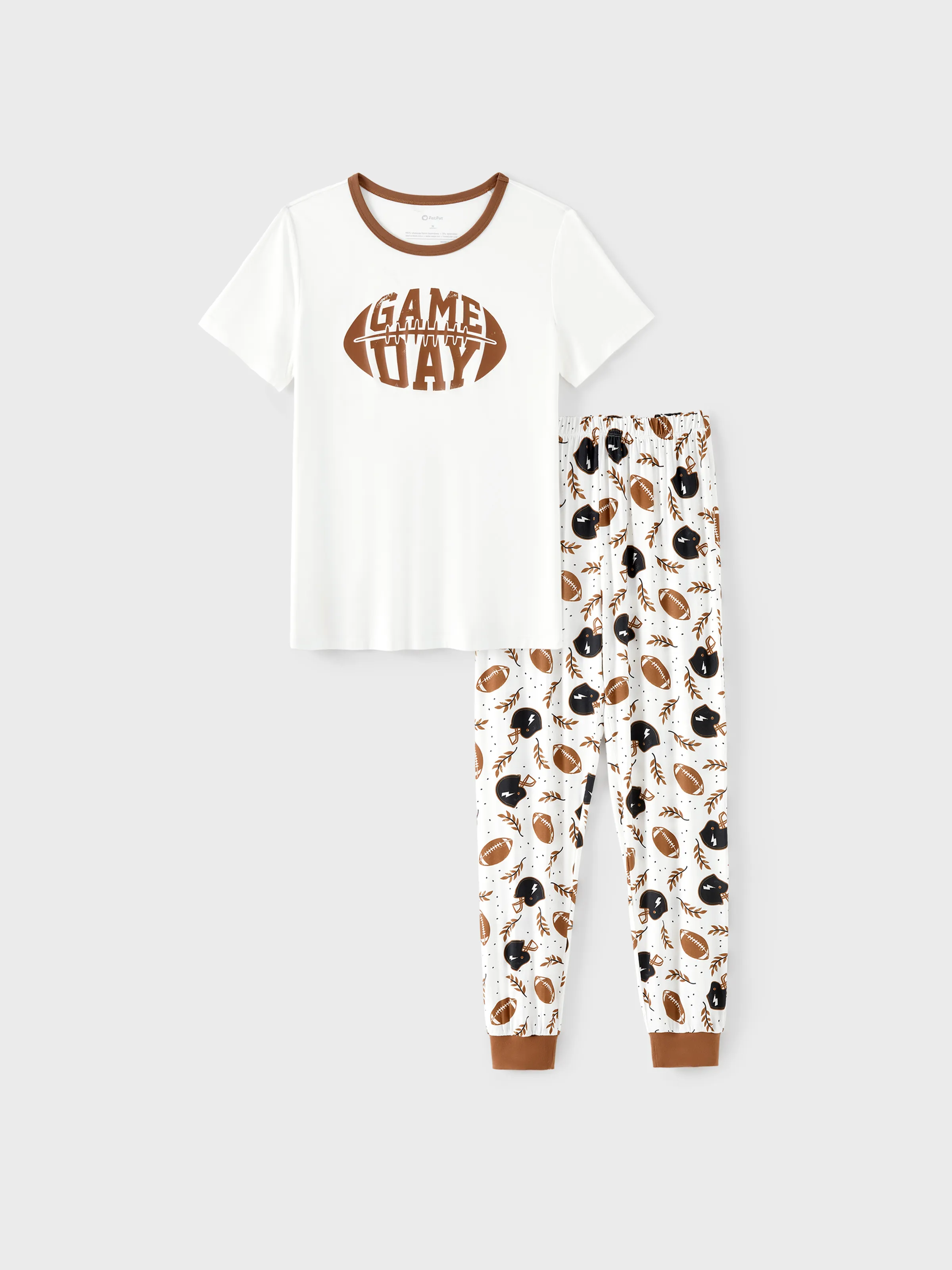 Bamboo Family Pajamas Football and Letter Print Short-sleeve Matching Pajama Set ( Snug-Fitting for Children ) Khaki - Image 4
