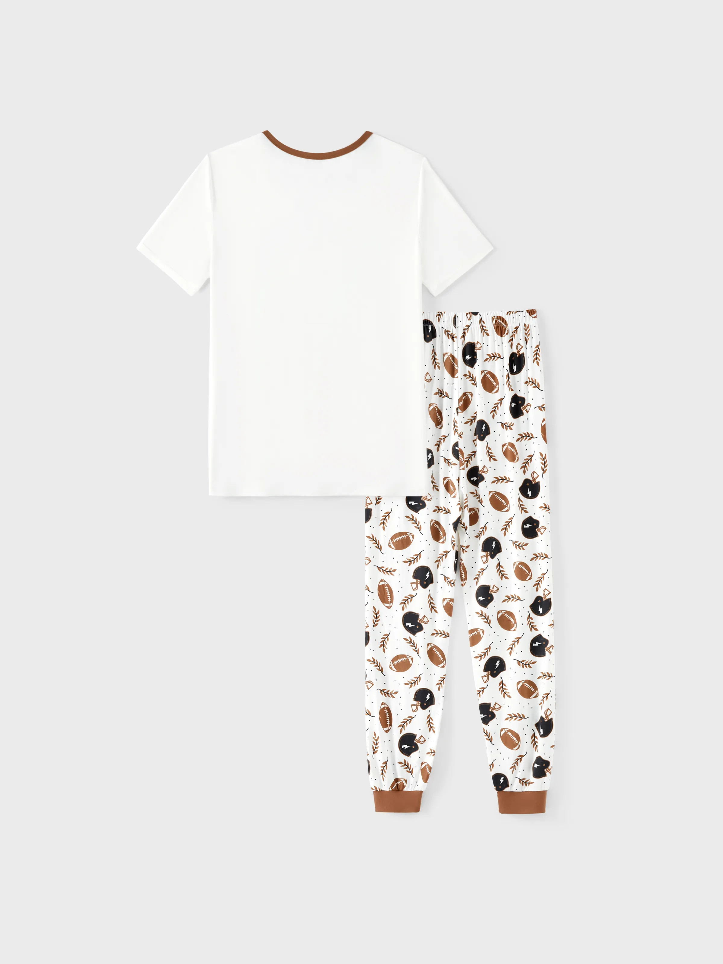 Bamboo Family Pajamas Football and Letter Print Short-sleeve Matching Pajama Set ( Snug-Fitting for Children ) Khaki - Image 5