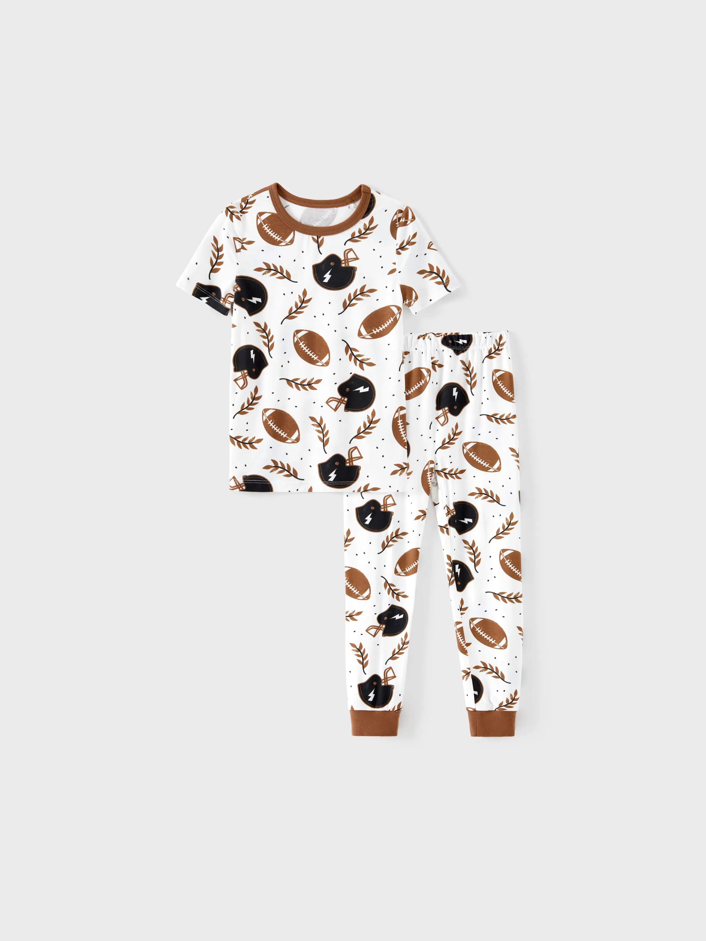 Bamboo Family Pajamas Football and Letter Print Short-sleeve Matching Pajama Set ( Snug-Fitting for Children ) Khaki - Image 9