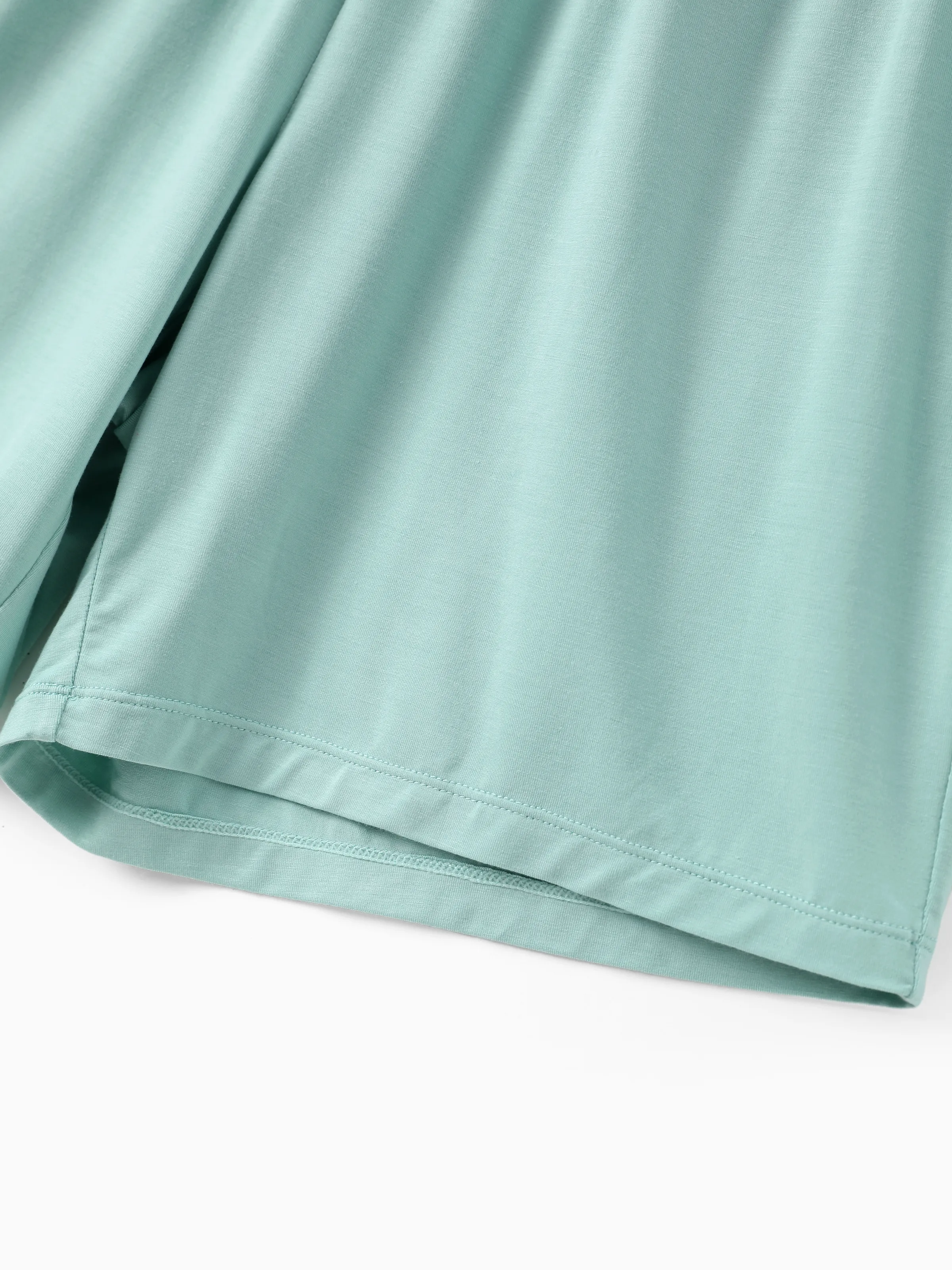 Bamboo Family Pajamas Solid Color Green Short Sleeve Matching Pajama Set ( Snug-Fitting for Children ) Green - Image 7