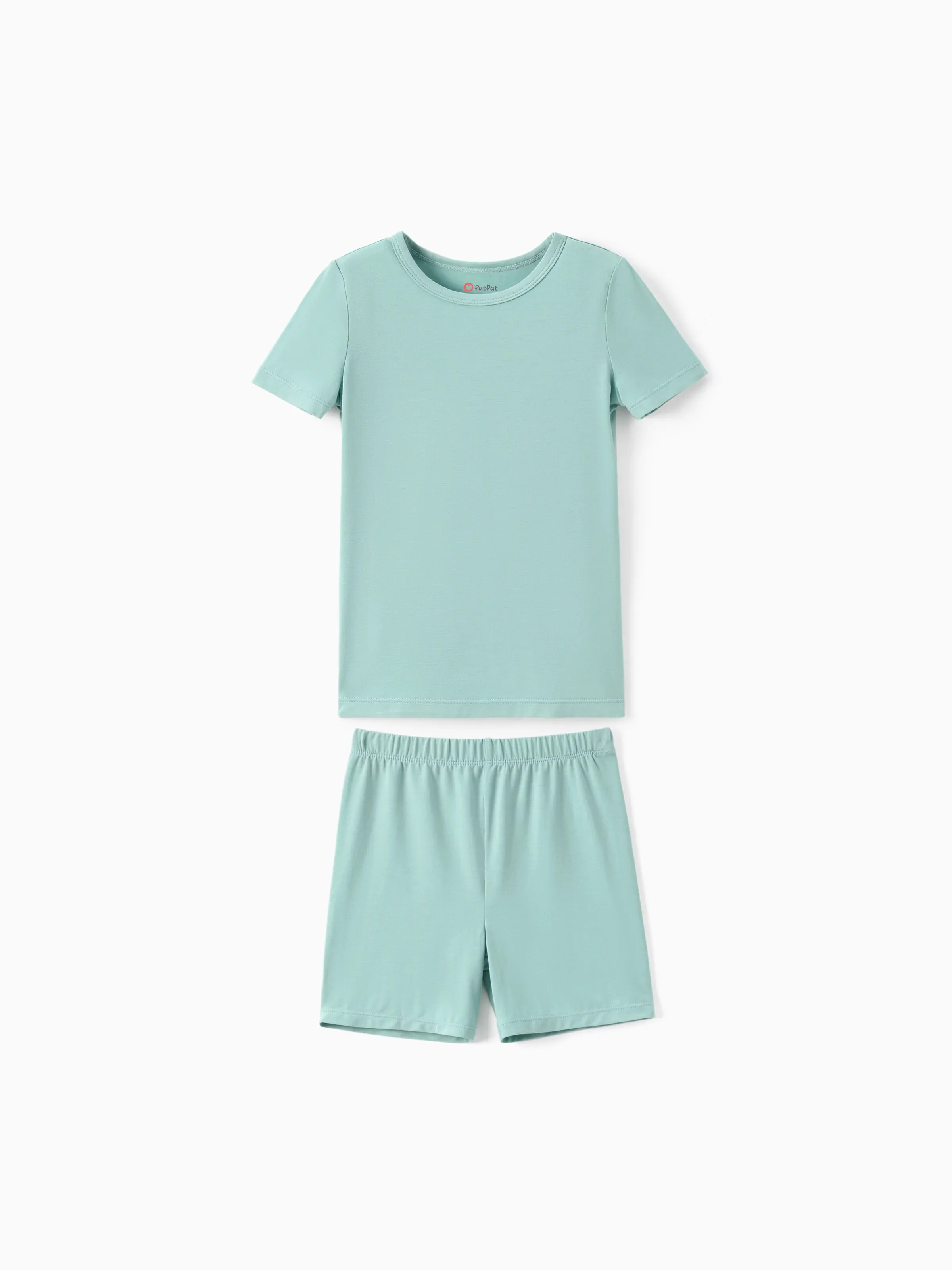 Bamboo Family Pajamas Solid Color Green Short Sleeve Matching Pajama Set ( Snug-Fitting for Children ) Green - Image 8