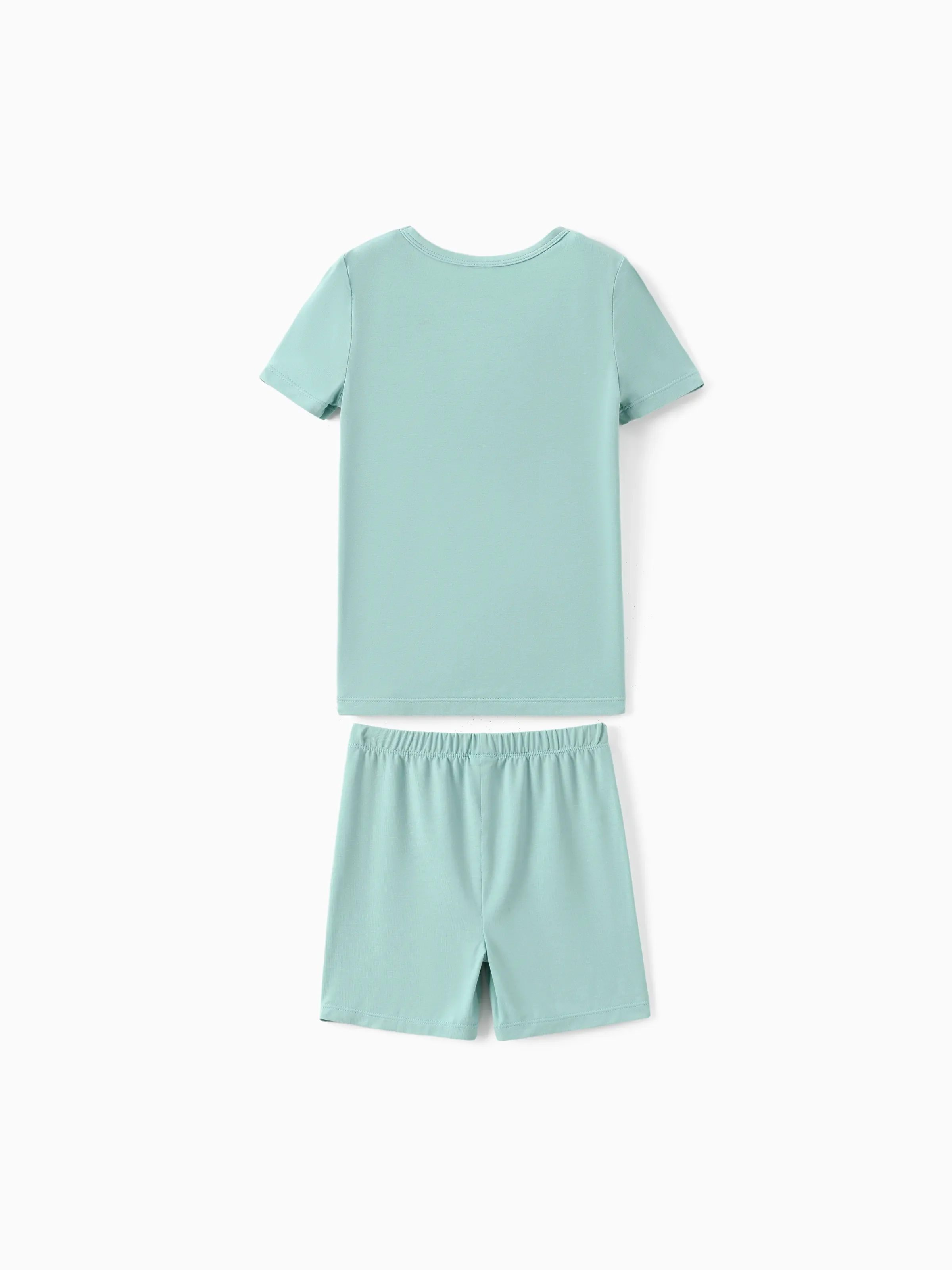 Bamboo Family Pajamas Solid Color Green Short Sleeve Matching Pajama Set ( Snug-Fitting for Children ) Green - Image 9