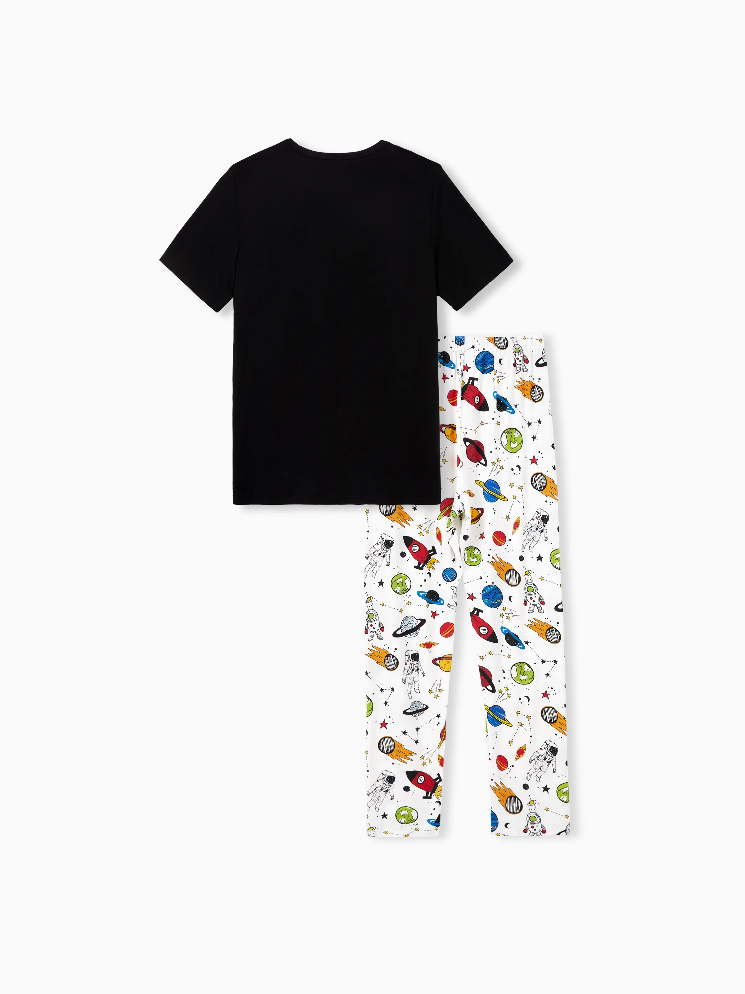 Bamboo Family Pajamas Space Theme Print Short-sleeve Matching Pajama set ( Snug-Fitting for Children ) White - Image 4