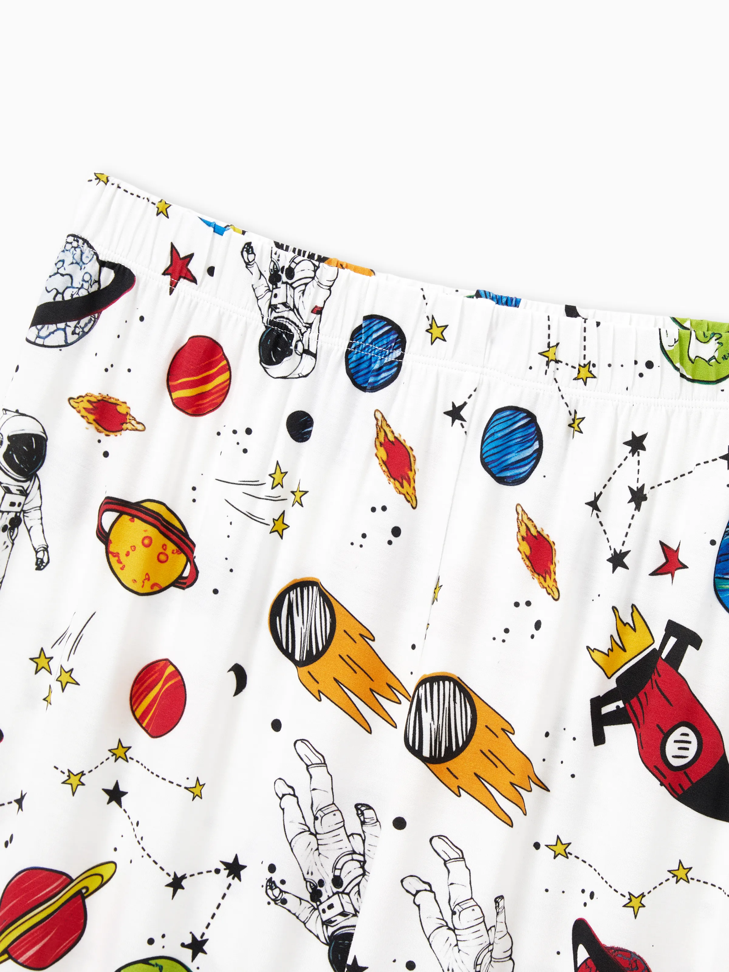 Bamboo Family Pajamas Space Theme Print Short-sleeve Matching Pajama set ( Snug-Fitting for Children ) White - Image 7