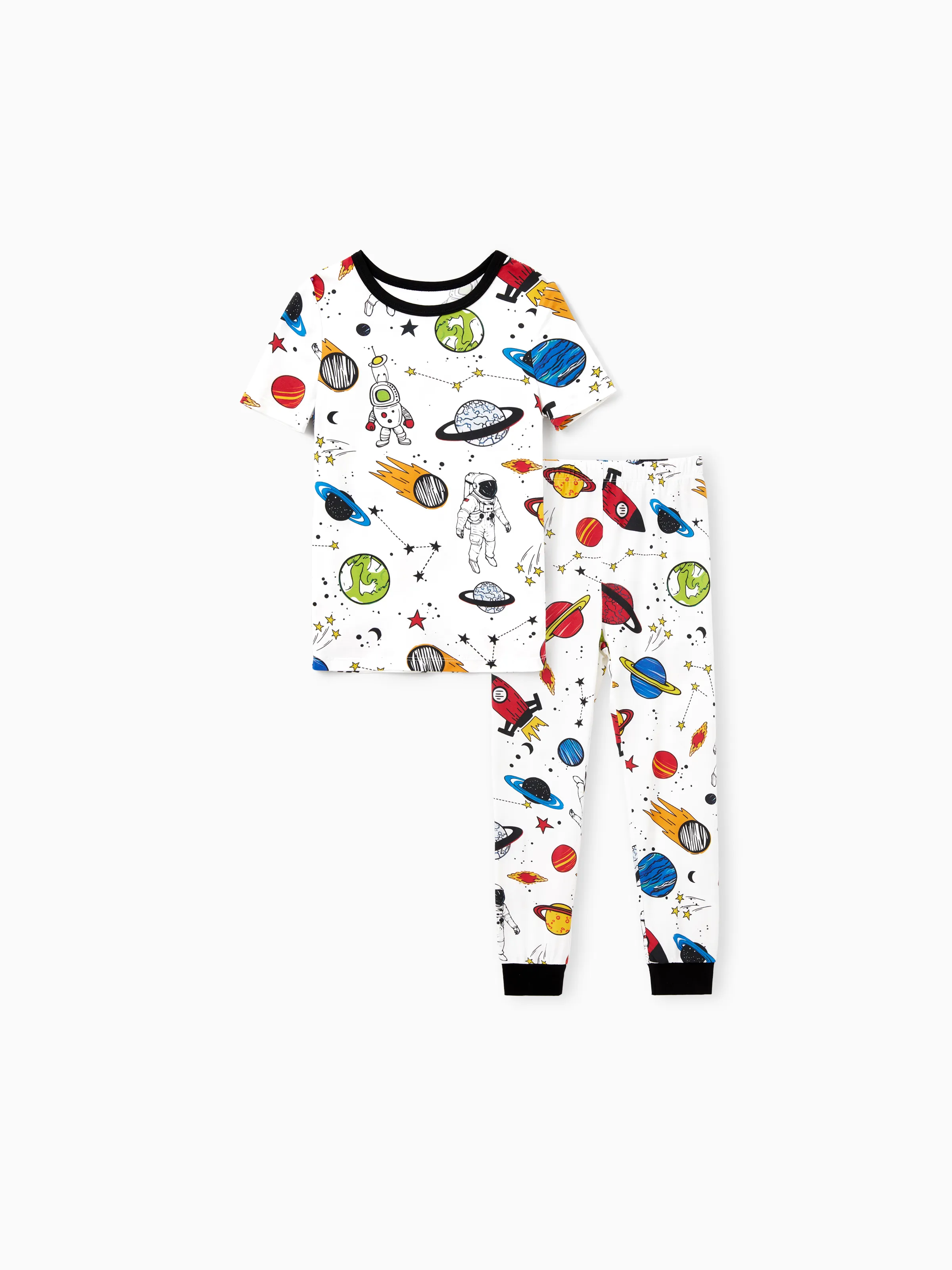 Bamboo Family Pajamas Space Theme Print Short-sleeve Matching Pajama set ( Snug-Fitting for Children ) White - Image 8