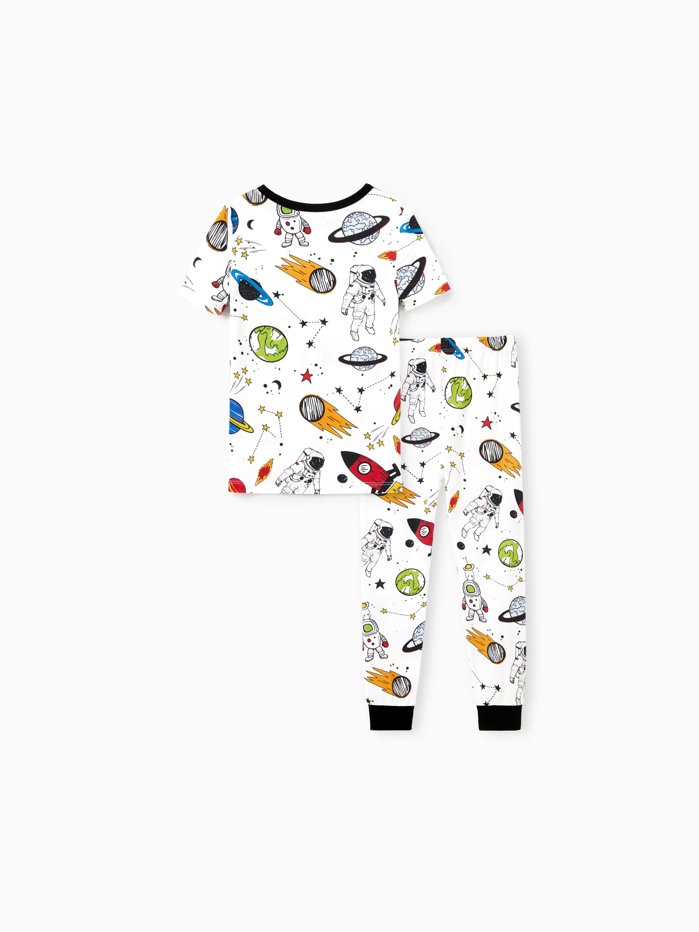 Bamboo Family Pajamas Space Theme Print Short-sleeve Matching Pajama set ( Snug-Fitting for Children ) White - Image 9