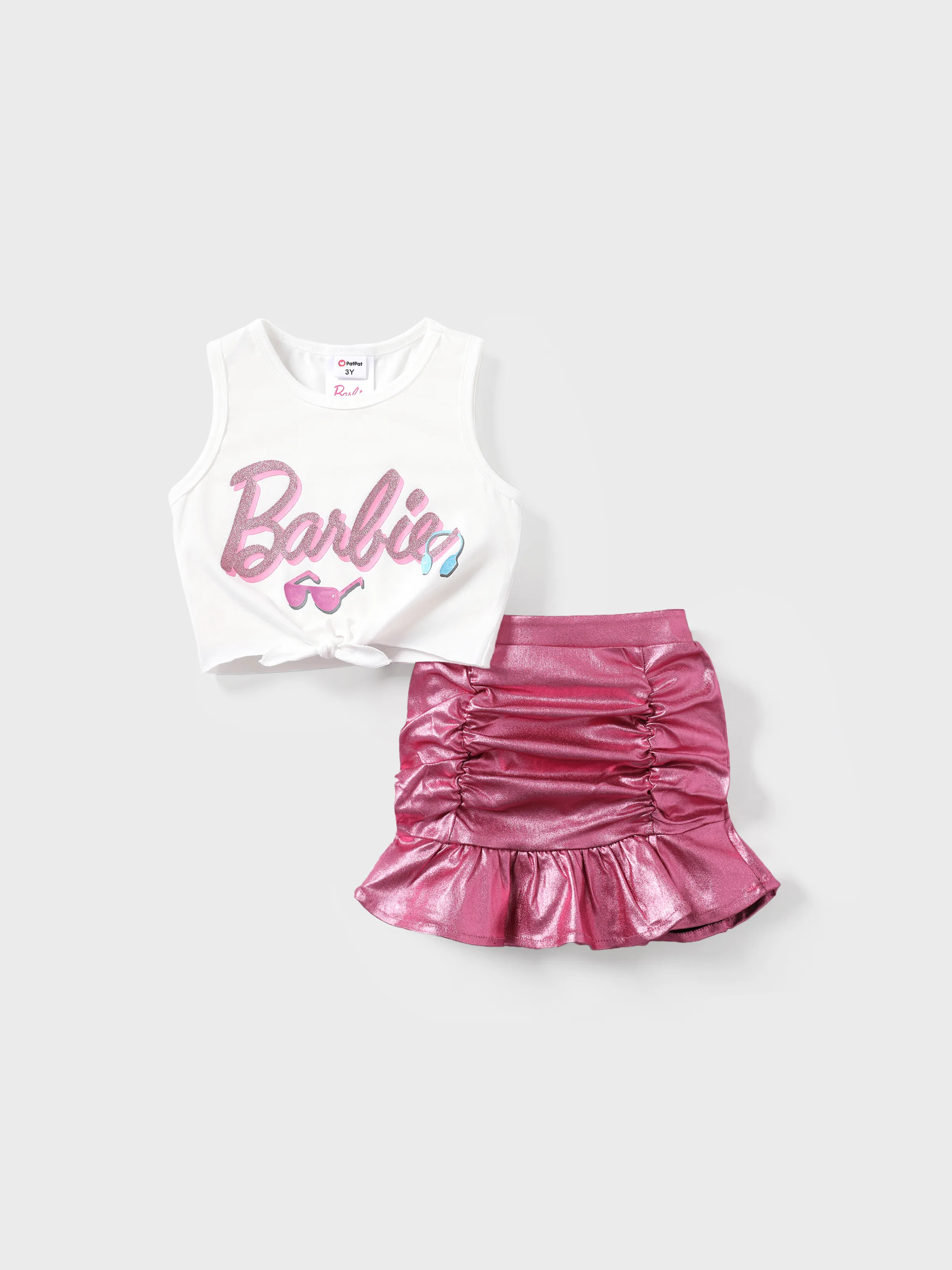 Barbie 2pcs Toddler/Kid Girl Alphabet Twist Tank Top with Pencil Skirt Set
 PinkyWhite