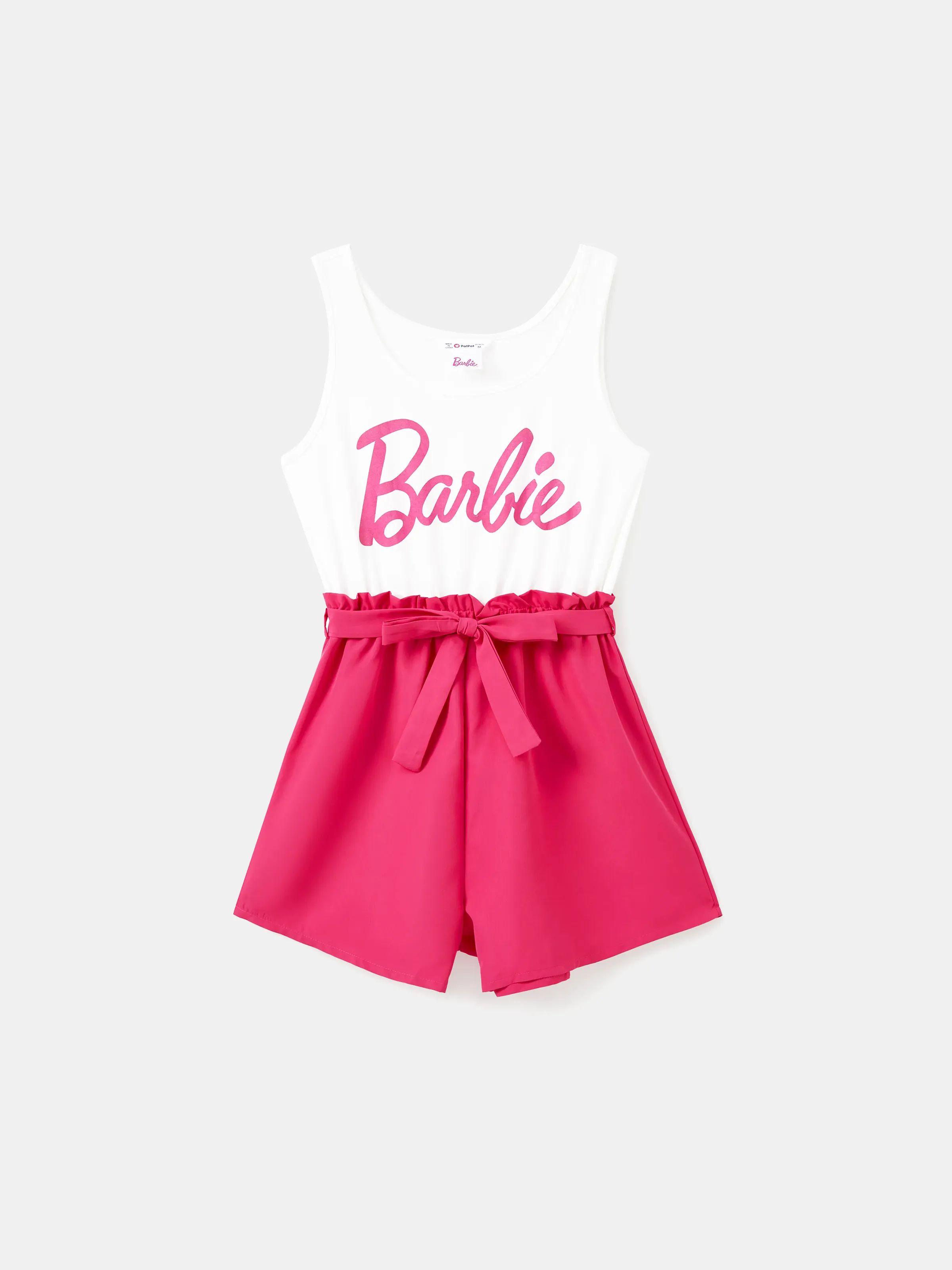 Barbie Mommy and Me Letter Print Belted Combo Tank Rompers White - Image 2