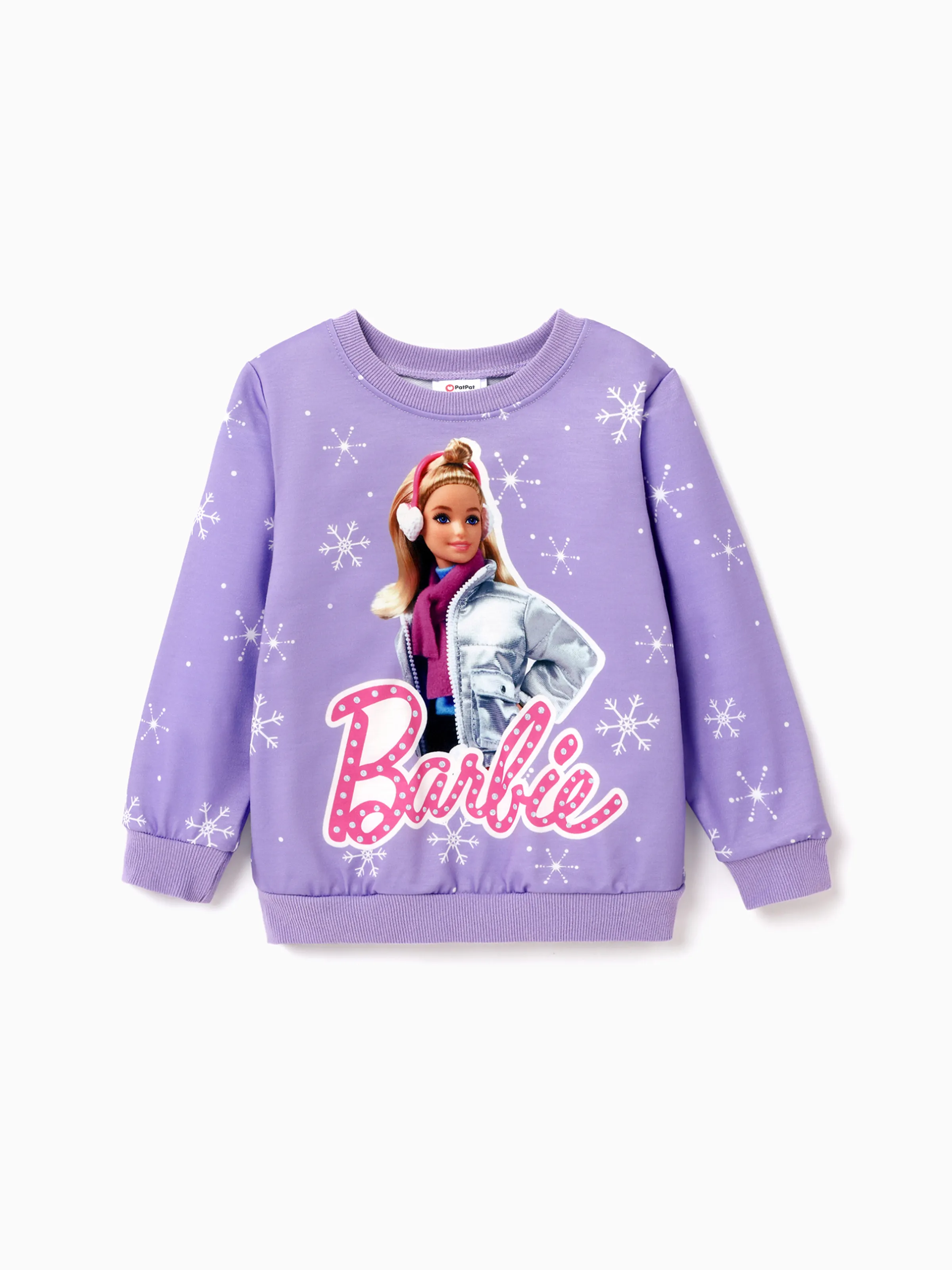 Barbie Toddler Girl Snowflake and Character Print Long-sleeve Sweatshrit Purple