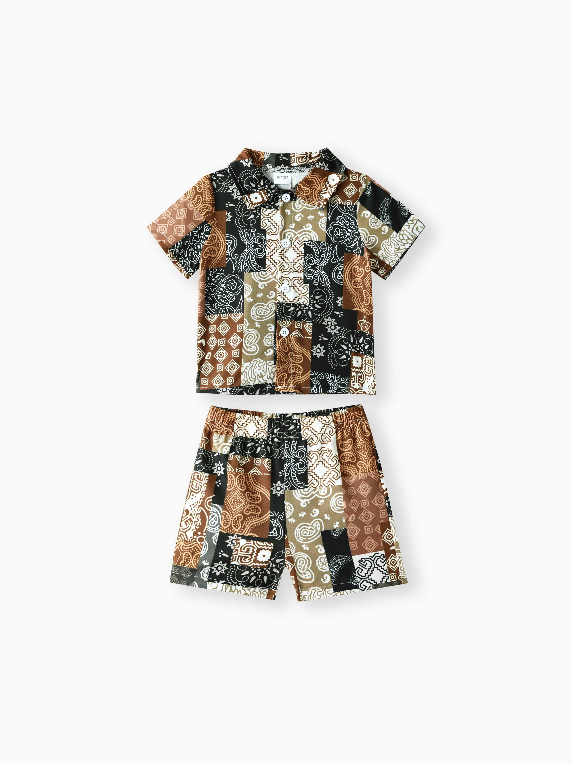 Casual Ethnic 2pcs Set for Baby Boy with Lapel, 100% Polyester, Regular Brown