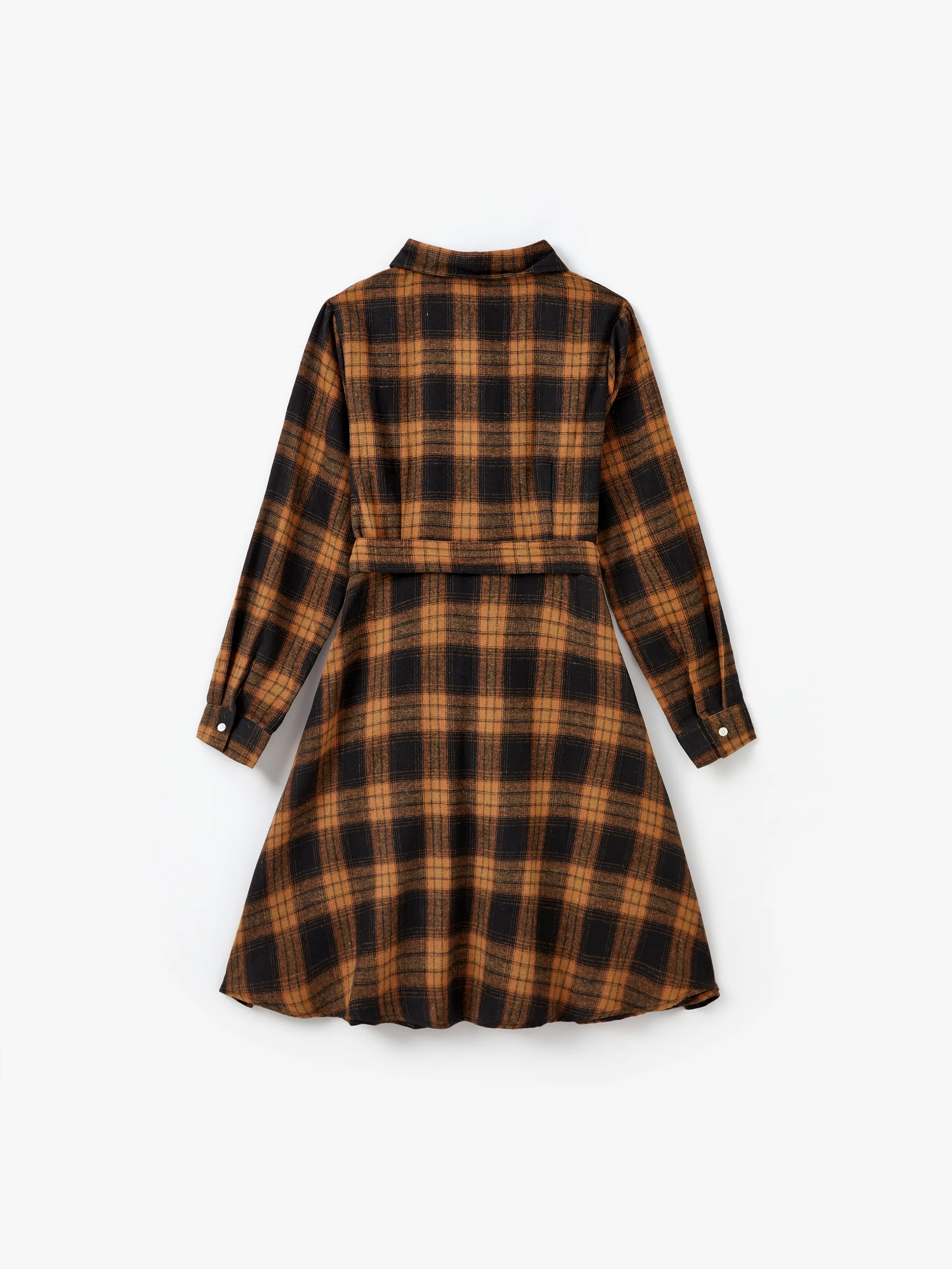 Christmas Family Matching Sets Brown&Black Check Plaid Long-sleeve Botton Dwon Top/Dress/Romper BrownishBlack - Image 3