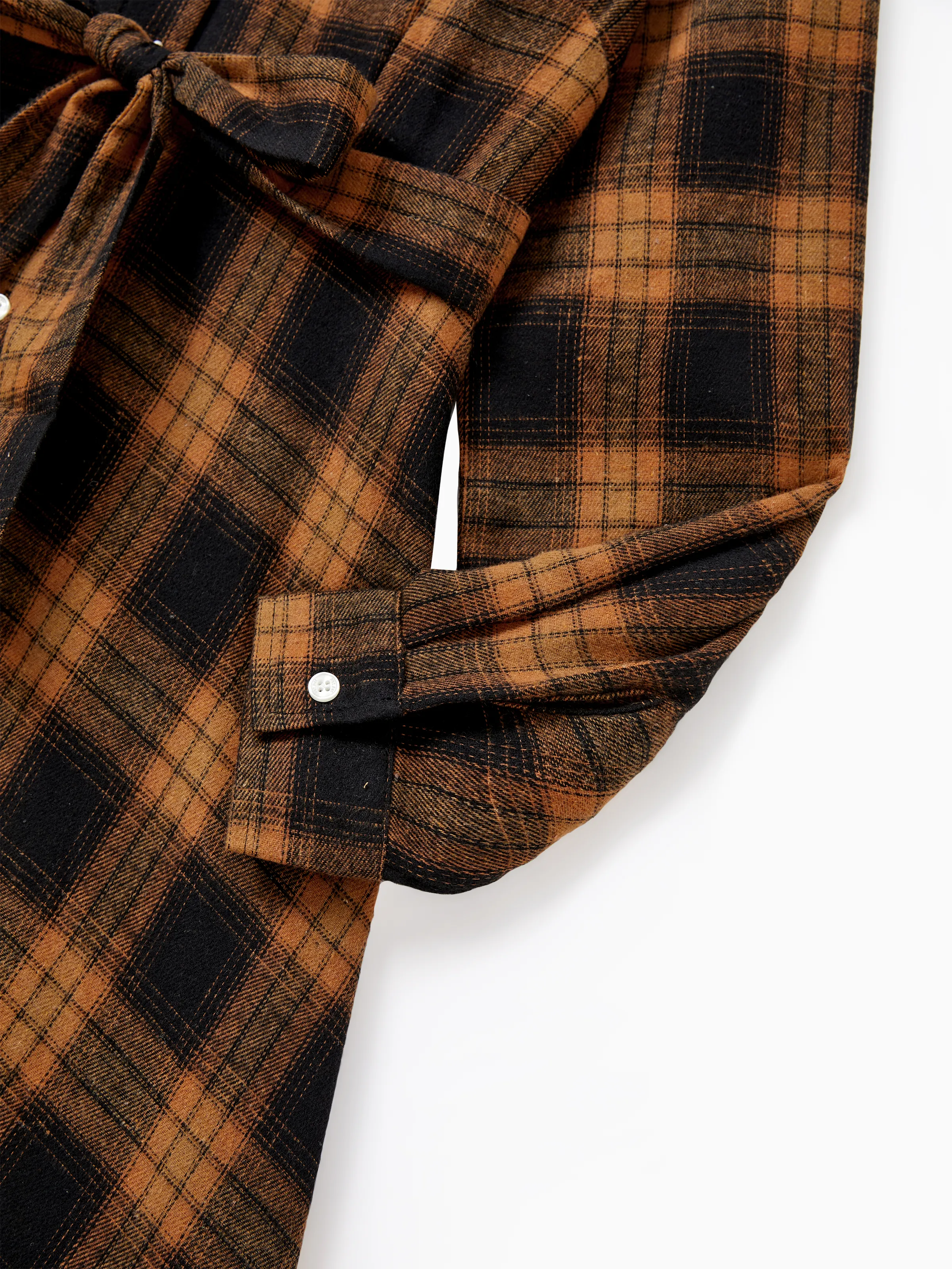 Christmas Family Matching Sets Brown&Black Check Plaid Long-sleeve Botton Dwon Top/Dress/Romper BrownishBlack - Image 5
