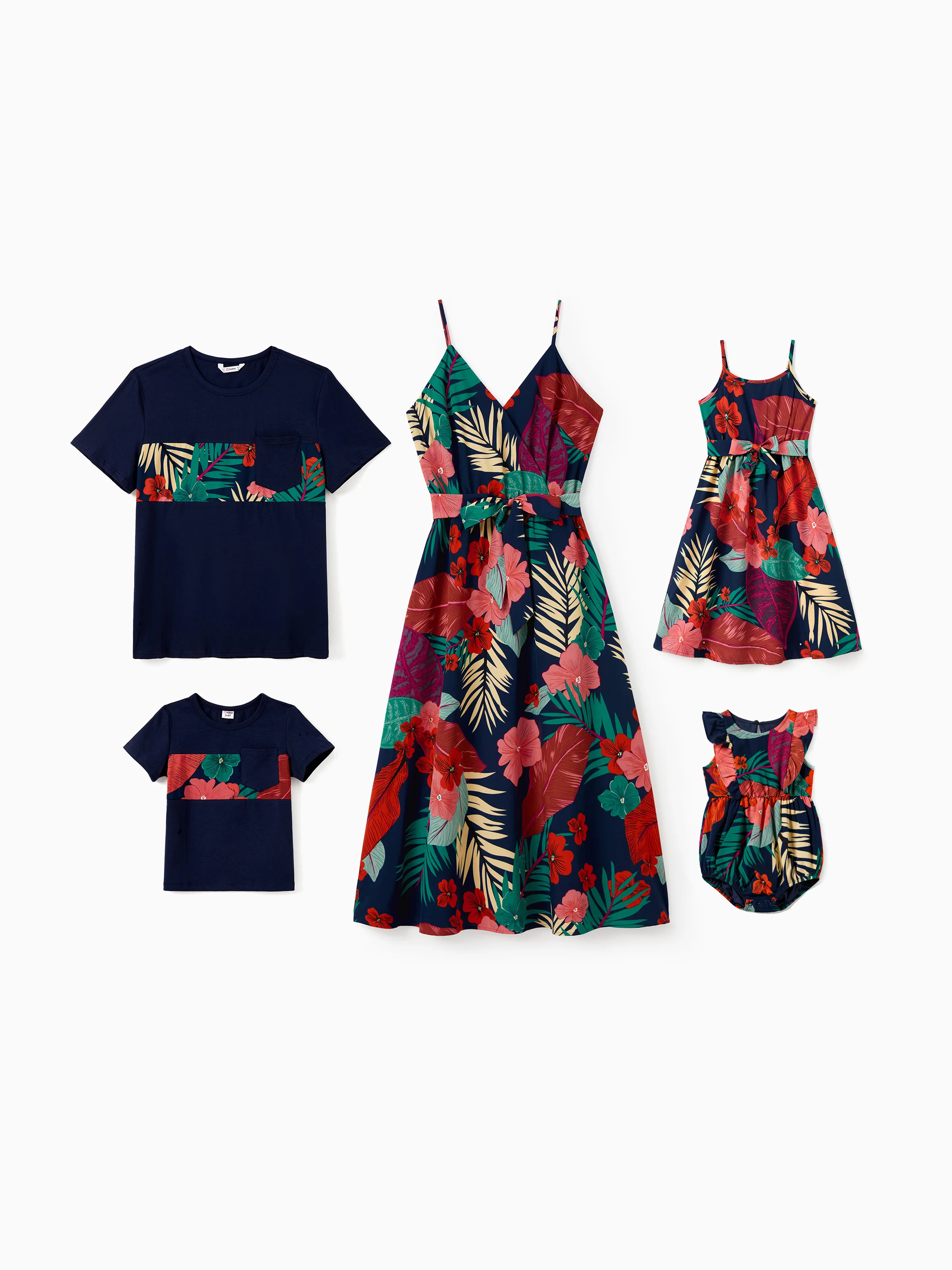 Mommy and Me Family Matching Sets Floral Panel Black tee and V-neck Strap Dress with Hidden Snap  Deep Blue - Image 22