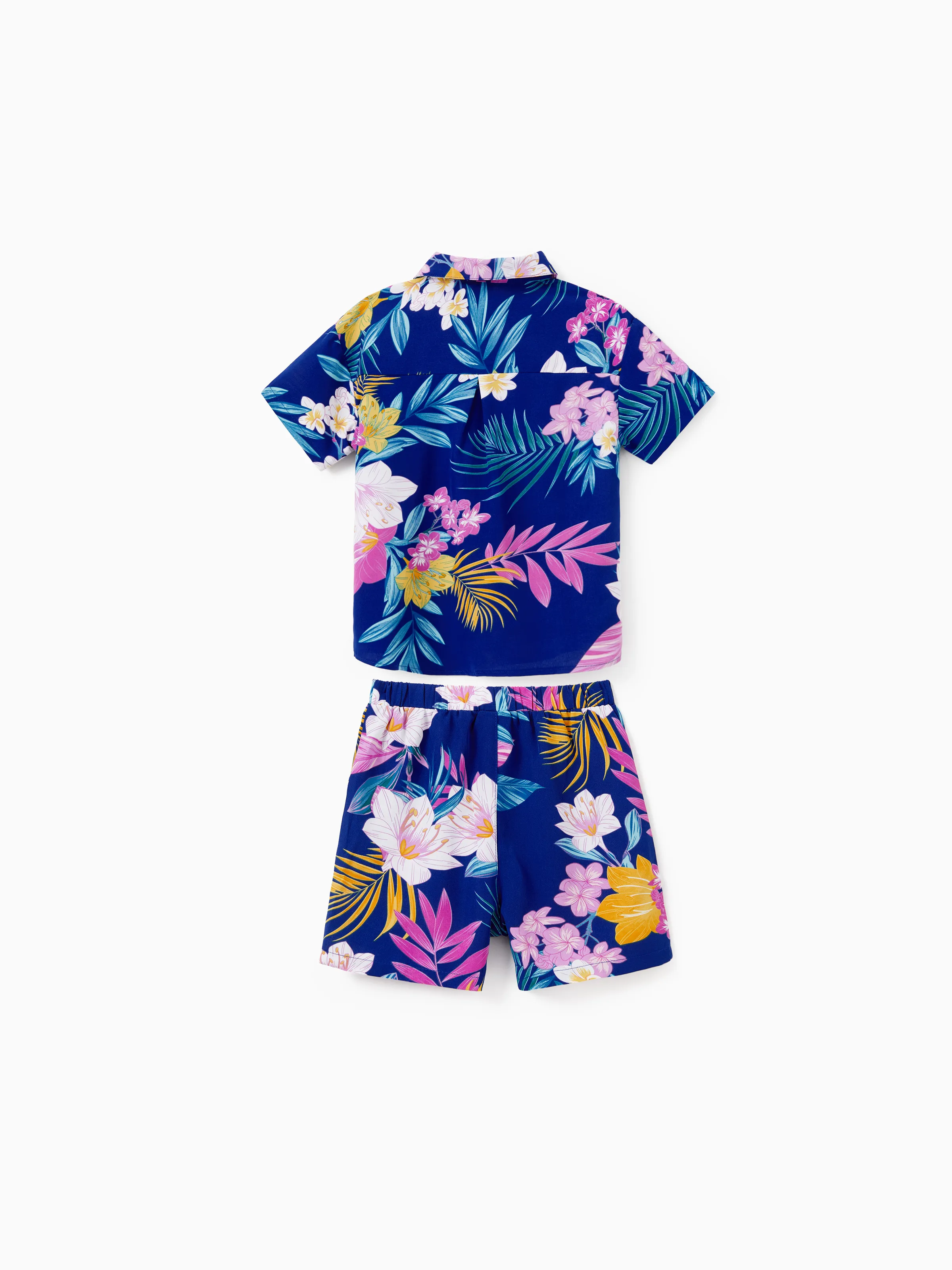 Daddy and Me Matching Family Hawaiian Outfits Tropical Floral Print Strap Dress or Short-sleeve Shirts & Shorts Set Summer Beachwear Set for Vacation Deep Blue - Image 13