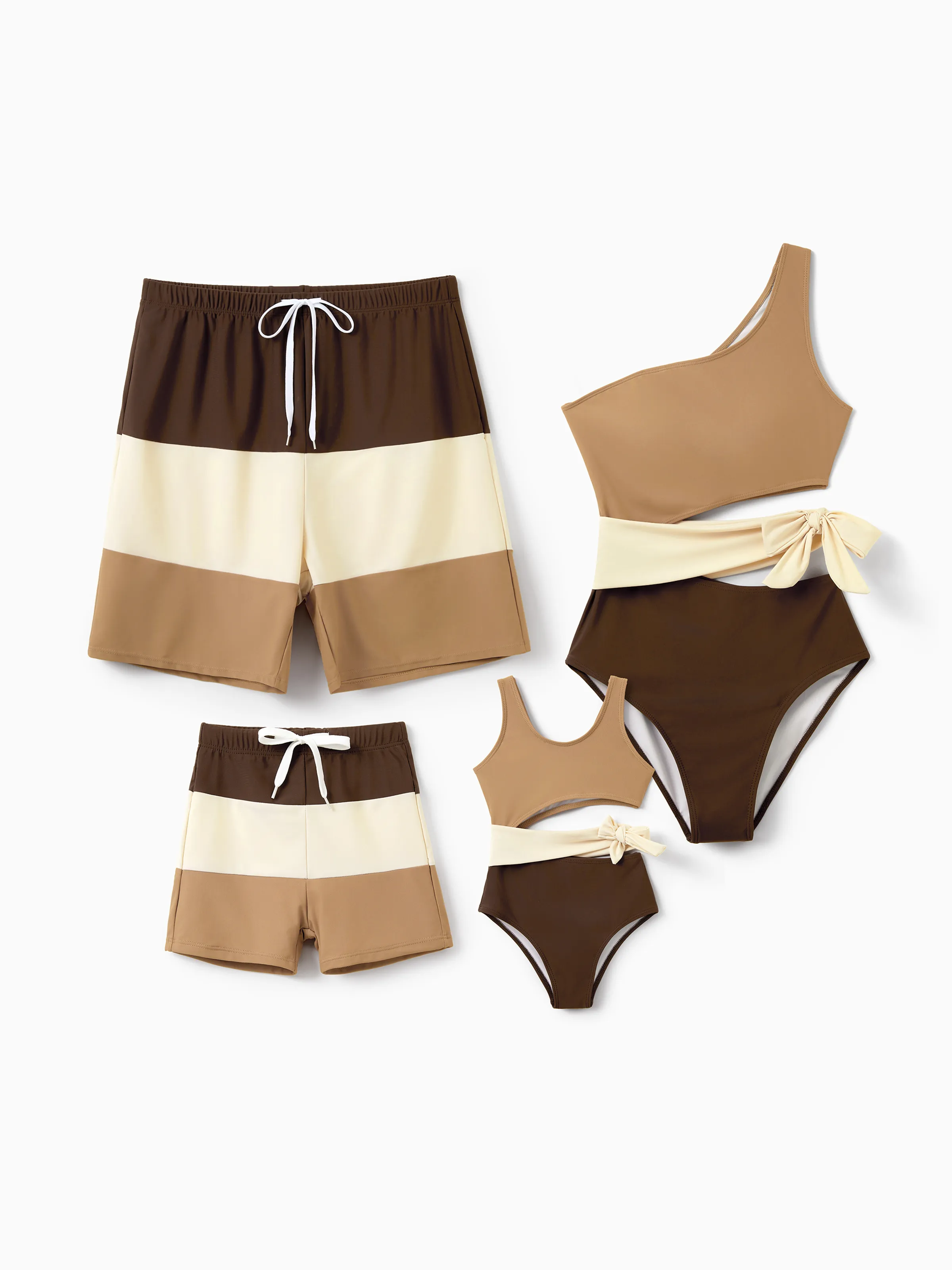 Daddy & Daughter Color Block Swimsuits Summer Beach Vacation Swimwear Coffee - Image 2