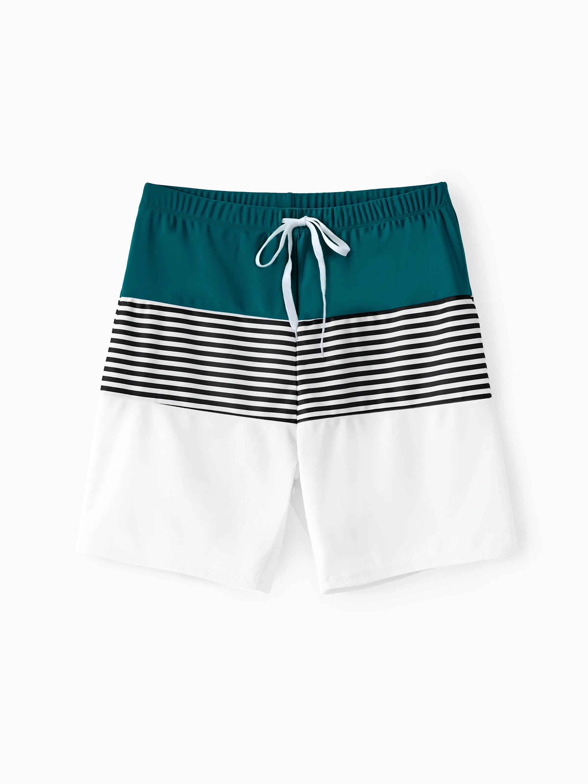 Daddy & Daughter Colorblock One Shoulder Cut Out One-piece Swimsuit and Striped Spliced Swim Trunks Shorts DeepTurquoise - Image 4