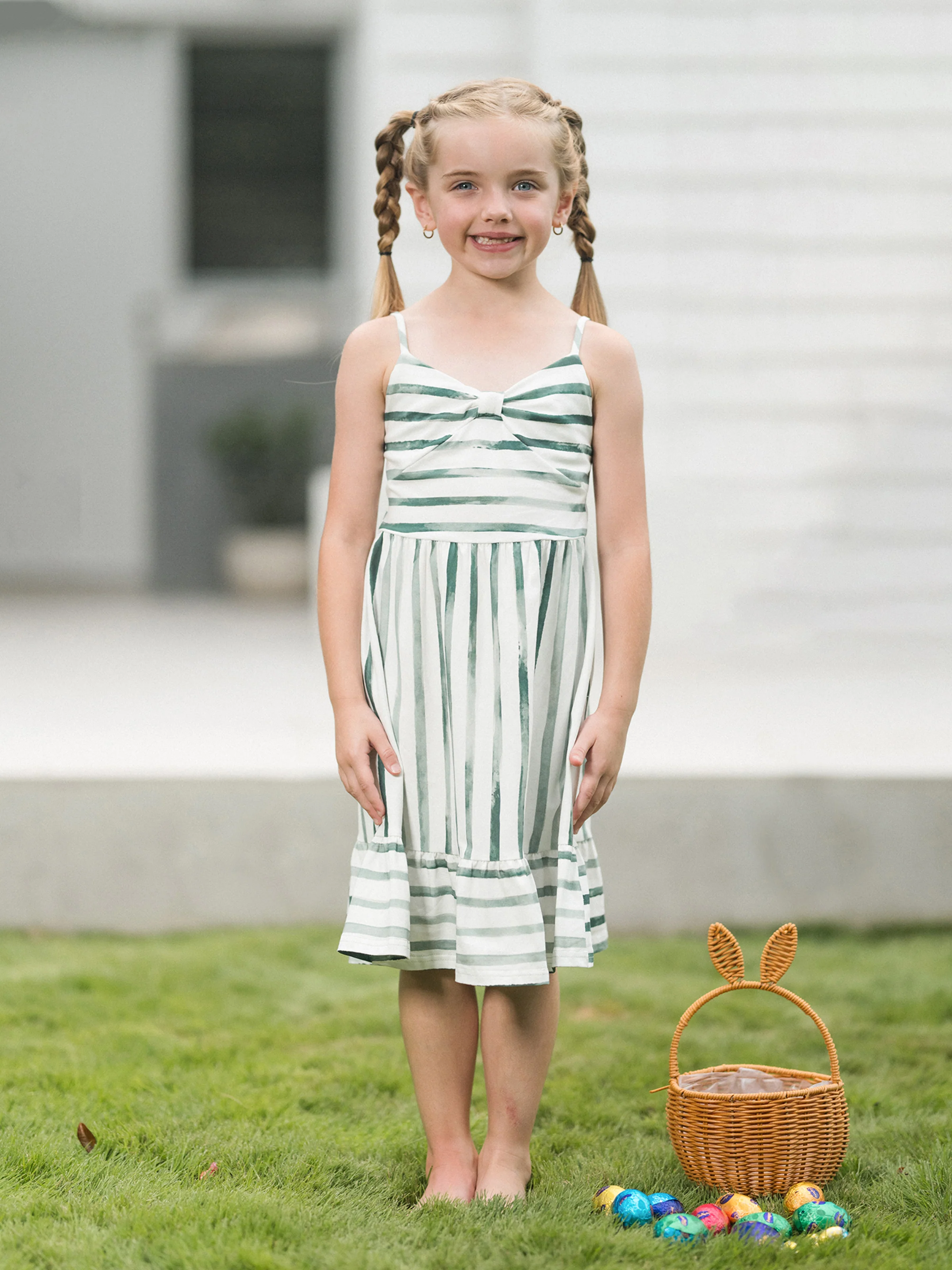 Daddy & Daughter Cotton Outfits Set Green Striped T-Shirt and Dress Set for Dad, Mom, Kids & Baby, Perfect for Summer Family Outings & Photos Green - Image 11