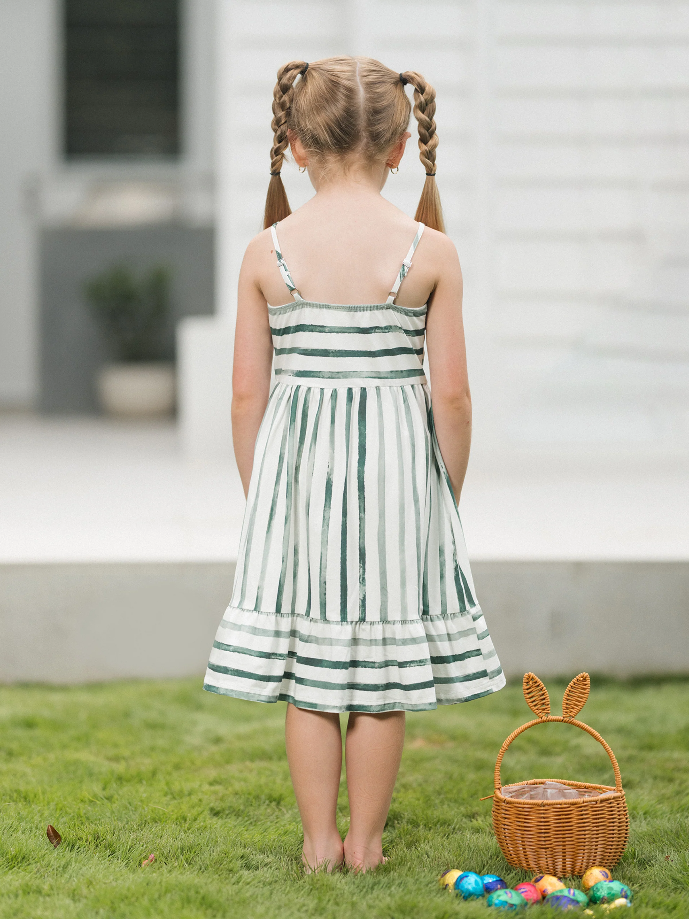 Daddy & Daughter Cotton Outfits Set Green Striped T-Shirt and Dress Set for Dad, Mom, Kids & Baby, Perfect for Summer Family Outings & Photos Green - Image 12