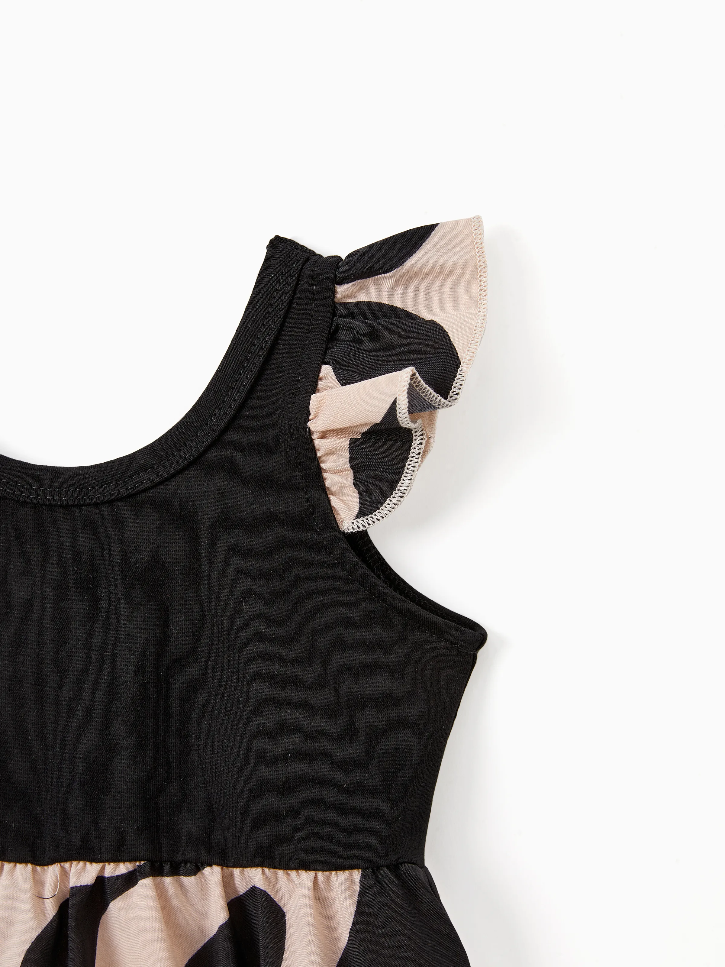 Daddy & Daughter Cross Back Floral Strap Dress and Colorblock Top Sets Black - Image 11