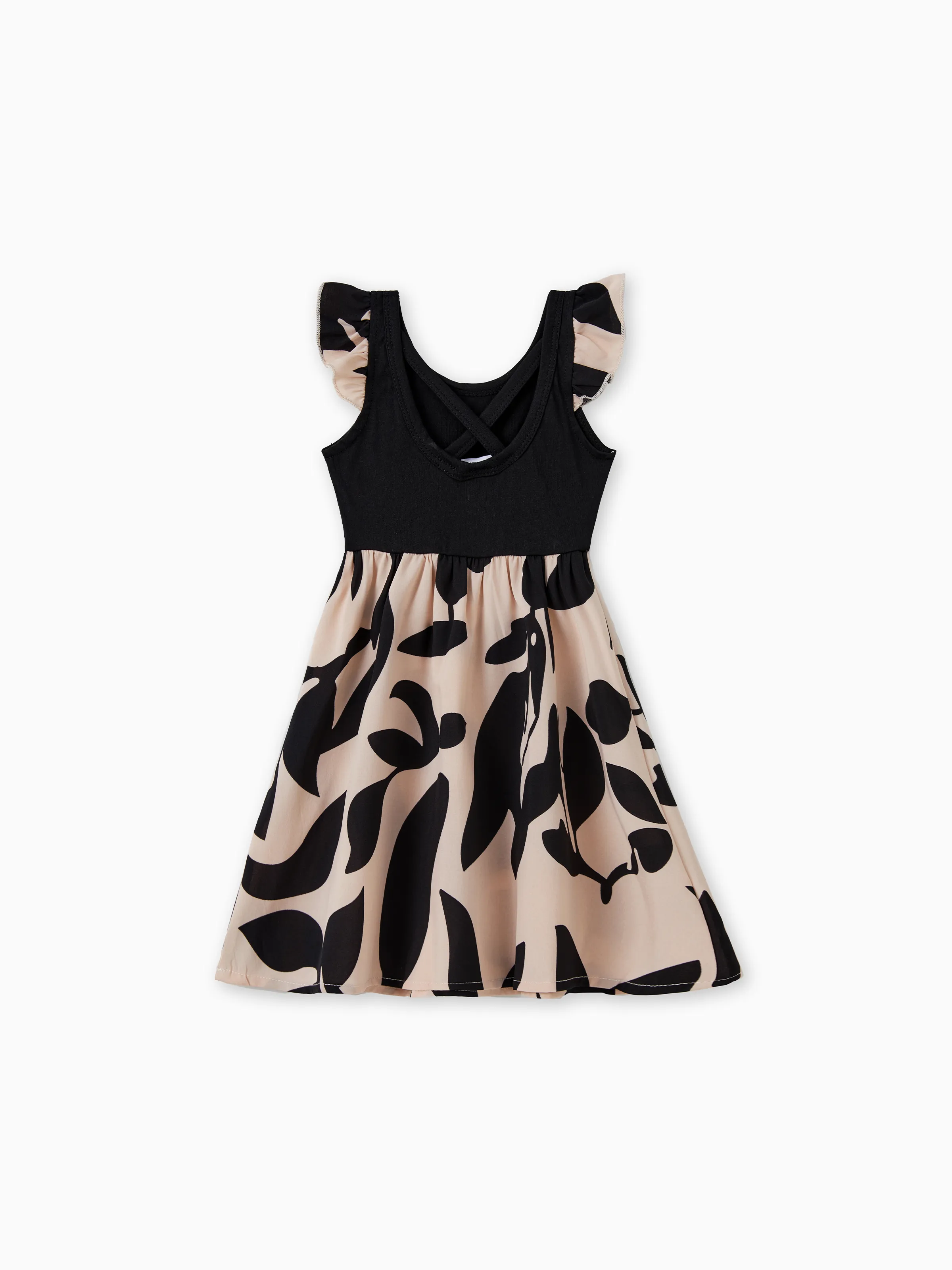 Daddy & Daughter Cross Back Floral Strap Dress and Colorblock Top Sets Black - Image 14