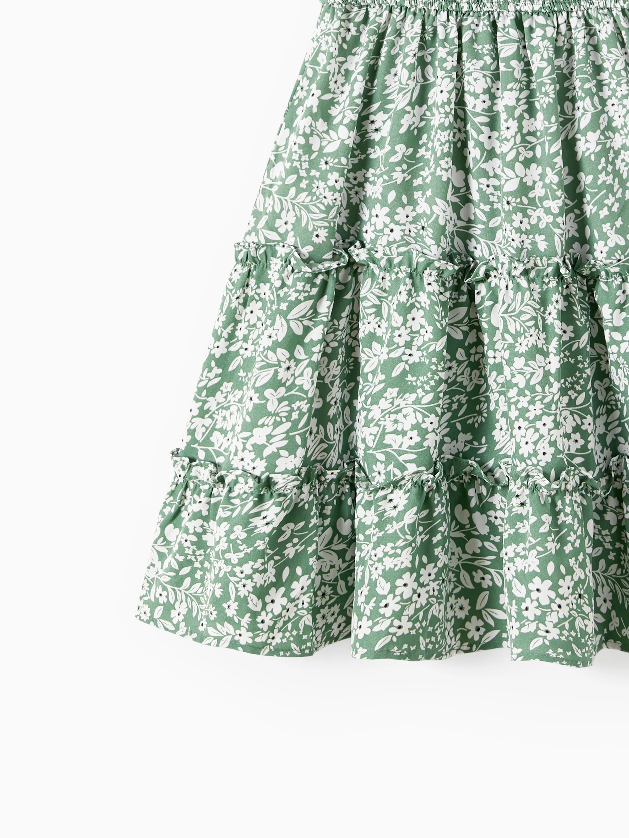 Daddy & Daughter Elegant Broken Flower Matching Outfits for Family, Smocking Design, Medium Thickness Green - Image 10