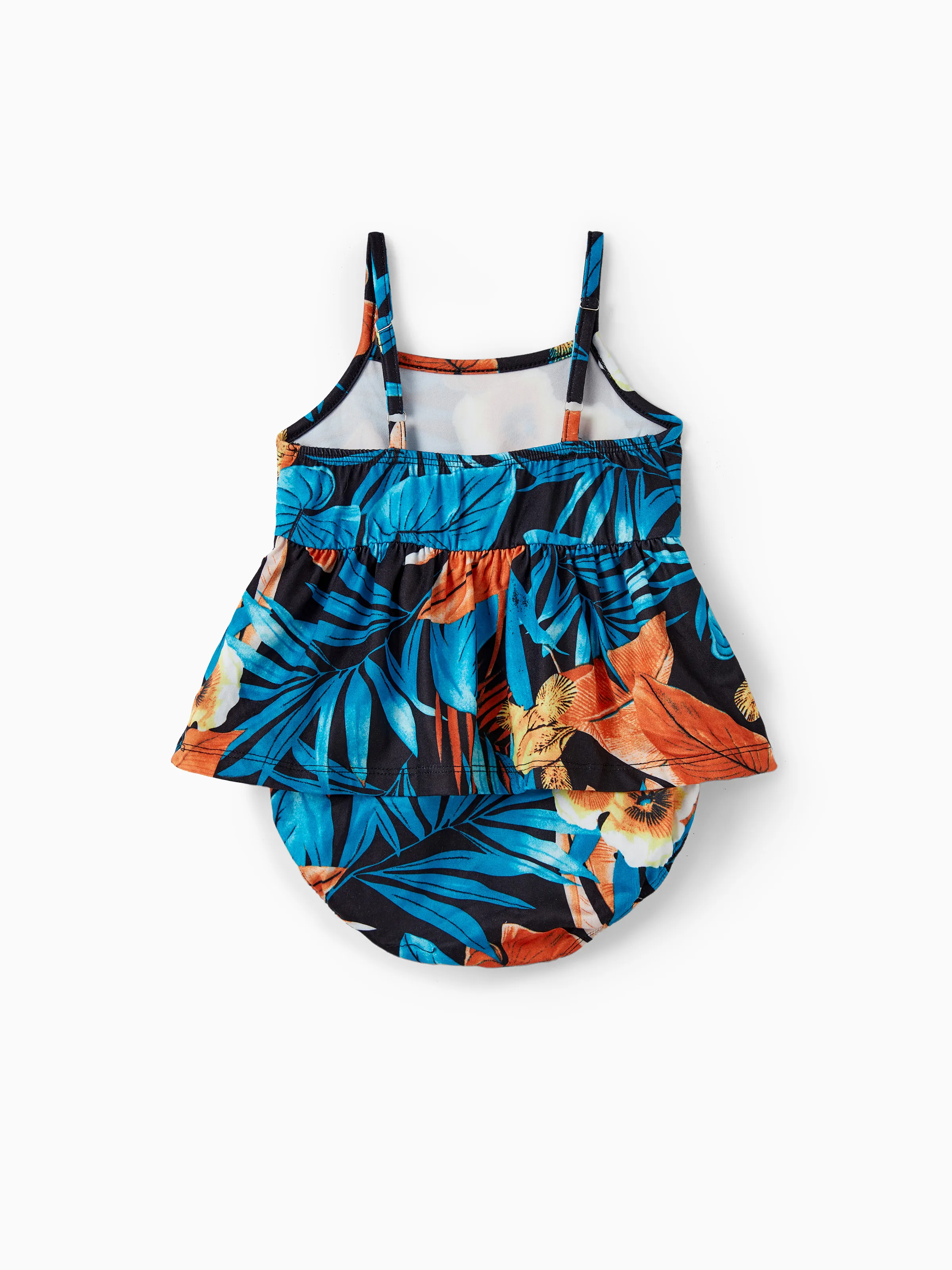 Daddy & Daughter Floral Panel T-shirt and Floral Ruched Drawstring Side Strap Dress Sets Black - Image 14