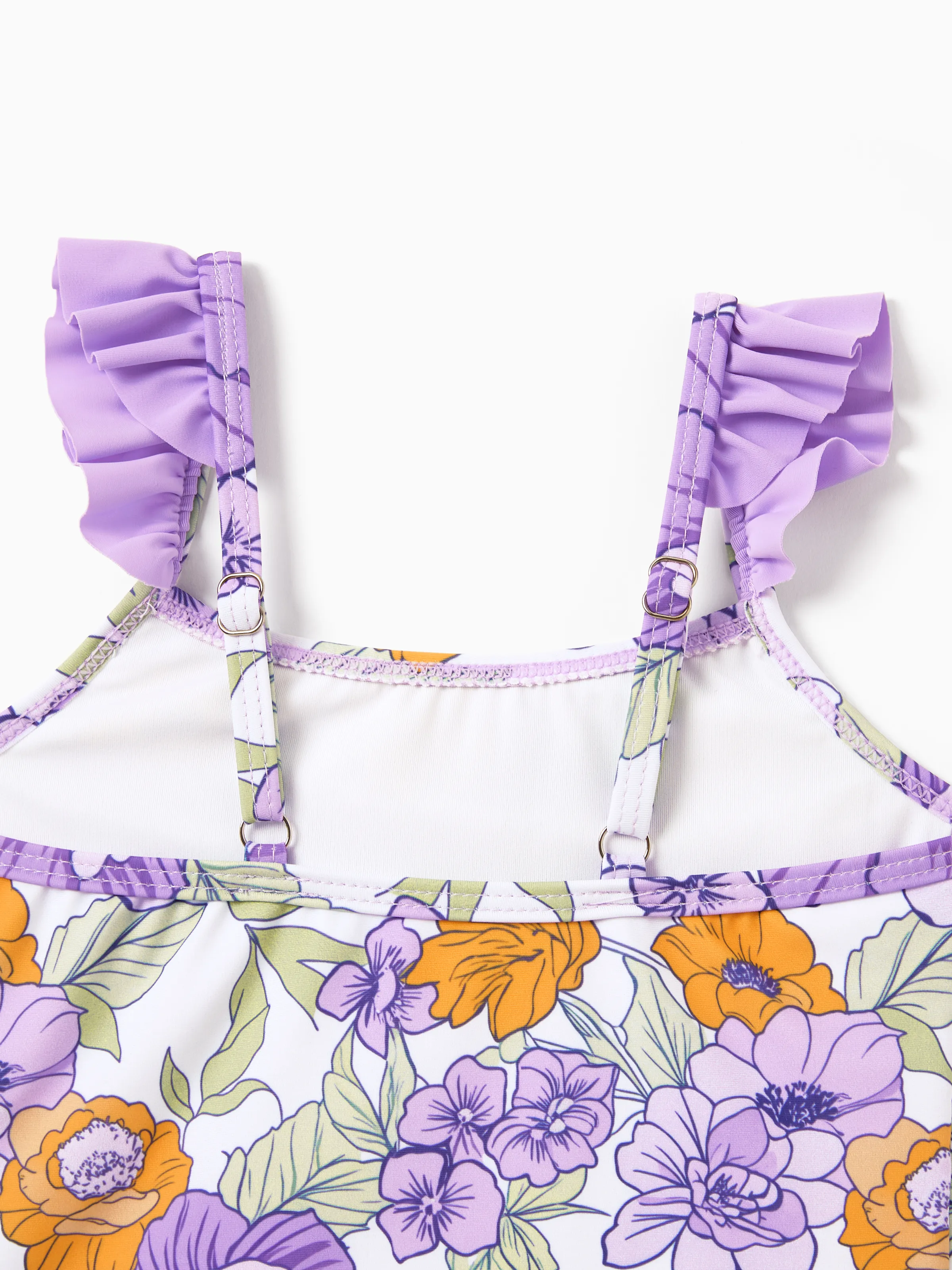Daddy & Daughter Floral Print Swimsuits Ruffled One-Piece Bathing Suit & Swim Trunks Set Purple - Image 16