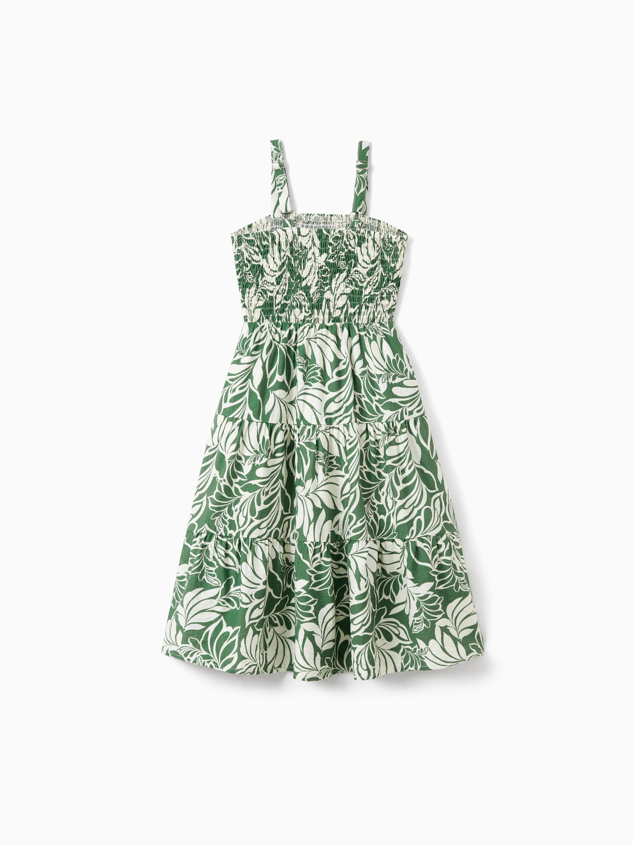 Daddy & Daughter Leaf Print Short-sleeve Shirt or Halter Dress Green Set Green - Image 12