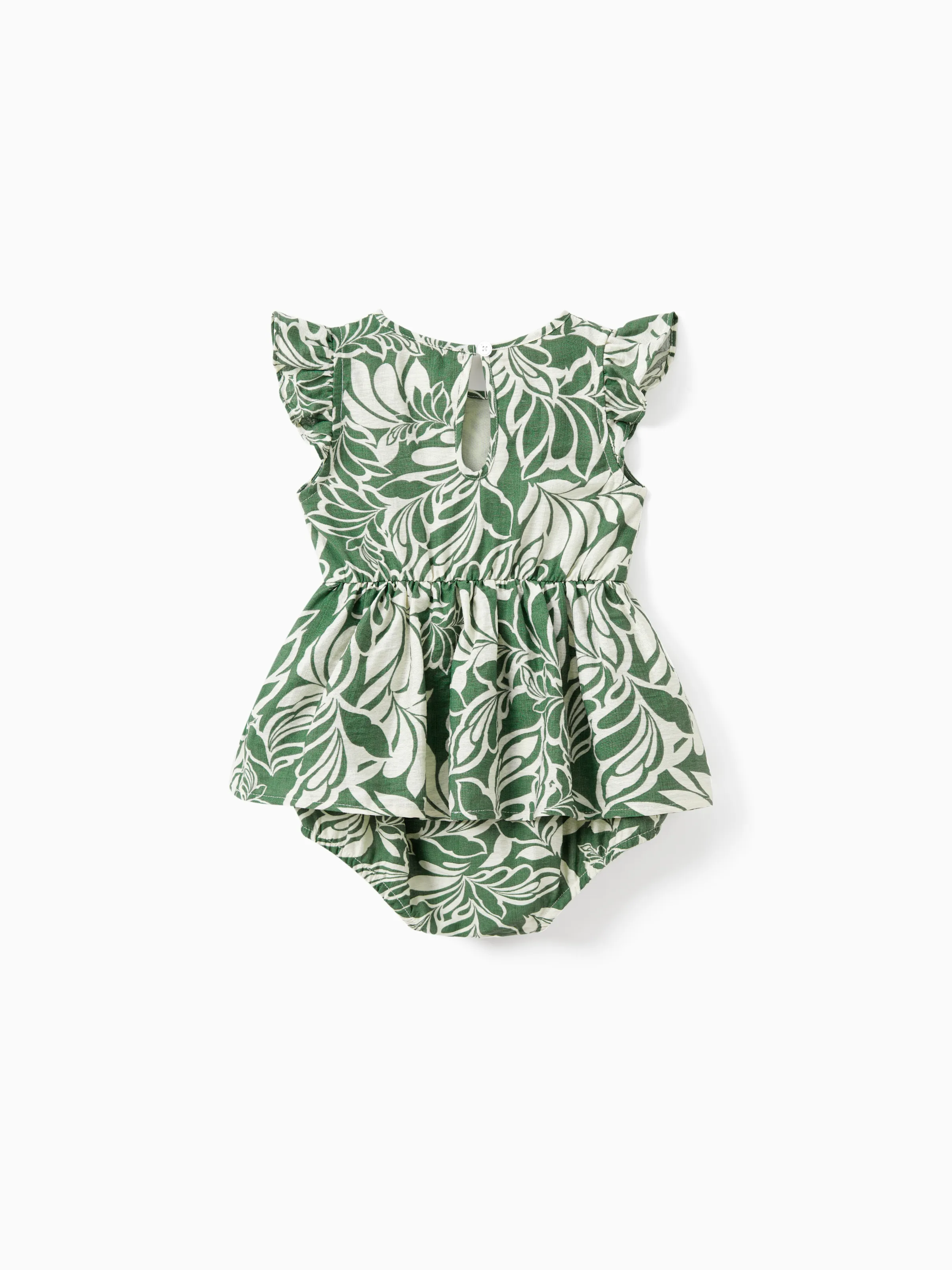 Daddy & Daughter Leaf Print Short-sleeve Shirt or Halter Dress Green Set Green - Image 15